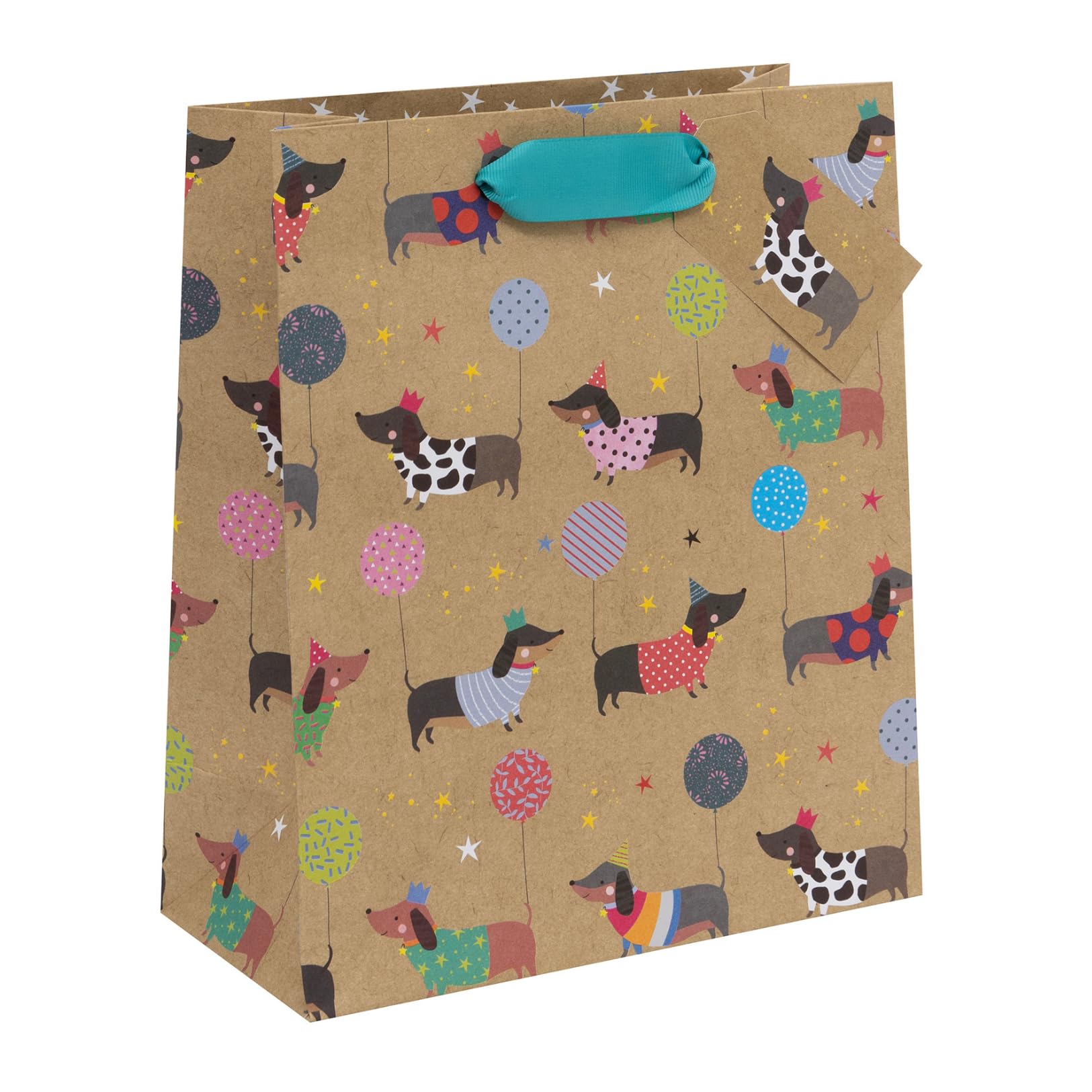 Ballyhoo Medium Happy Birthday Gift Bag Sausage Dog Kraft | 25.3 x 21.5 x 10.2 cm