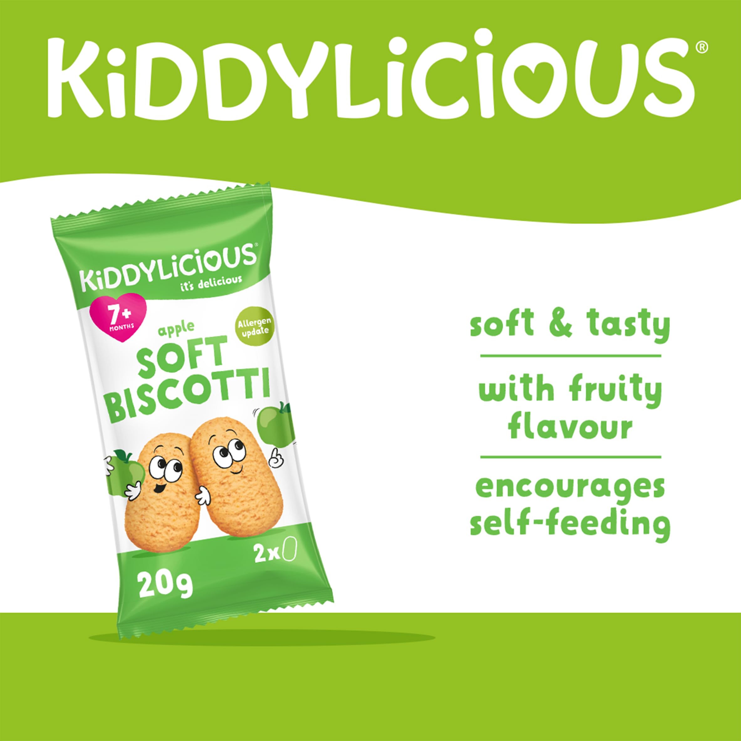 Kiddylicious Apple Biscotti - Soft Whole Wheat Finger Food for Babies 7+ Months | 6 Count Pack
