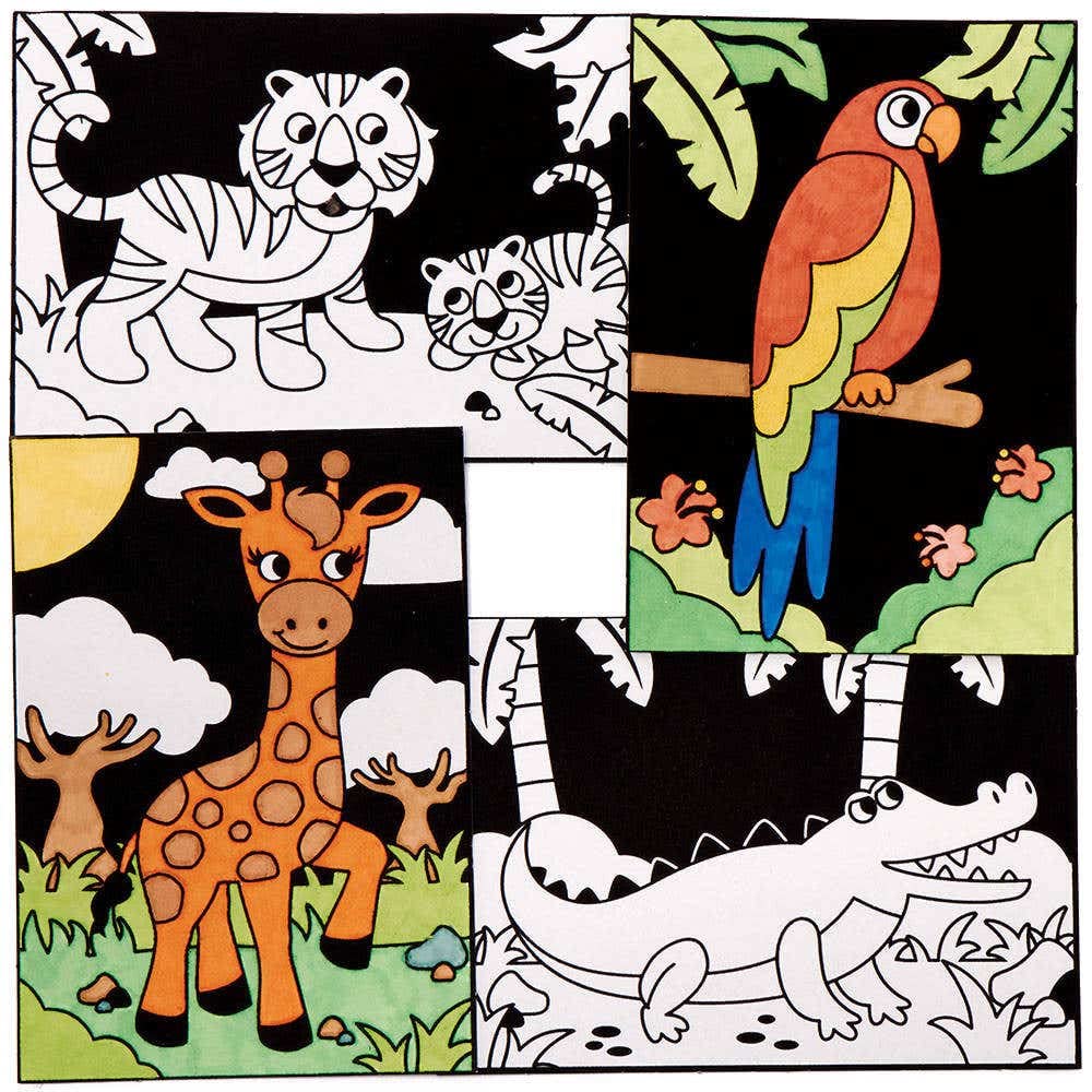 Baker Ross Jungle Animal Fuzzy Art Pictures - Pack of 10 Sheets | 21cm x 15cm | Great for Colouring Practice