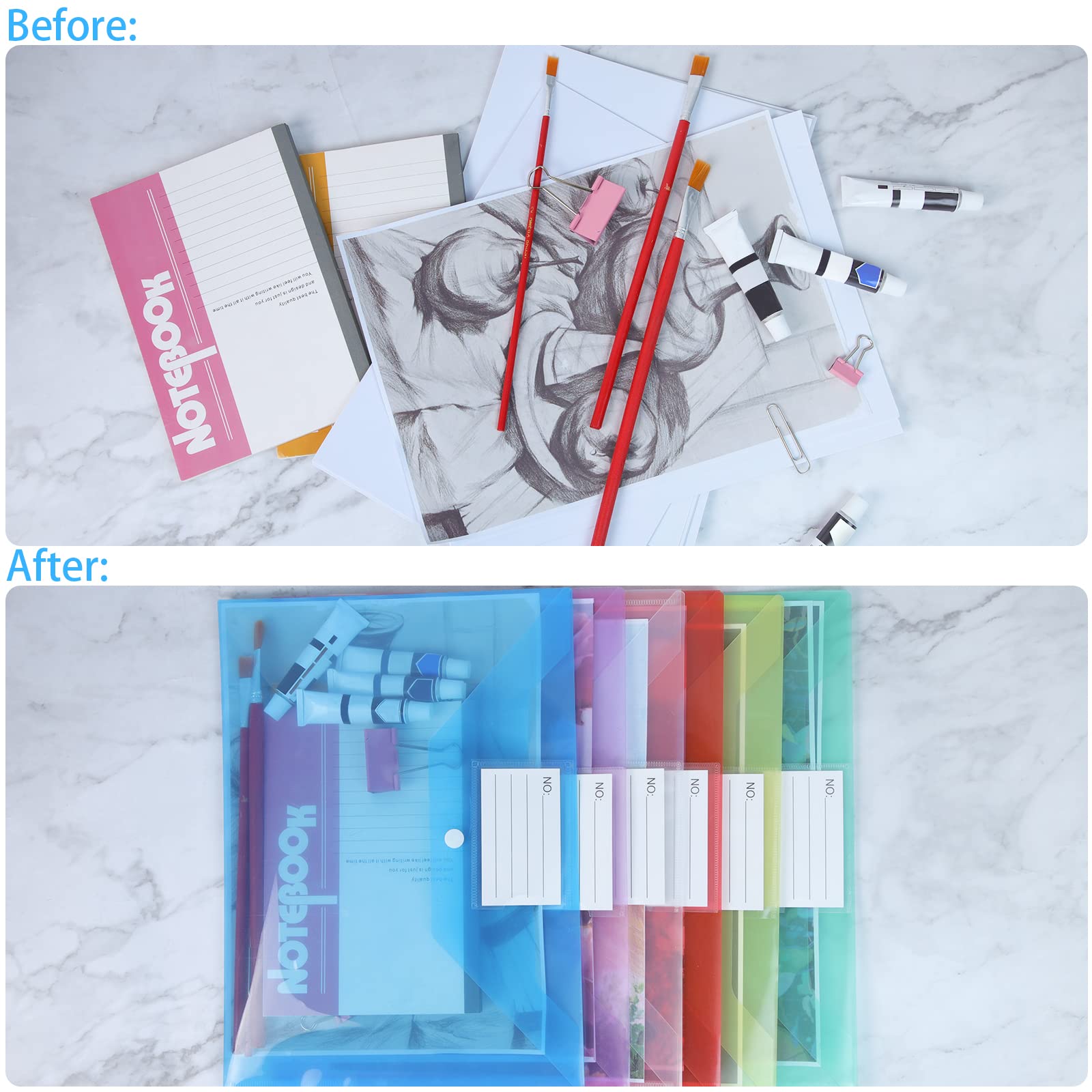 GoodtoU Plastic Wallets A4 - 36 Pack Coloured Document Folders with Popper Closure | 150 Sheet Capacity 7
