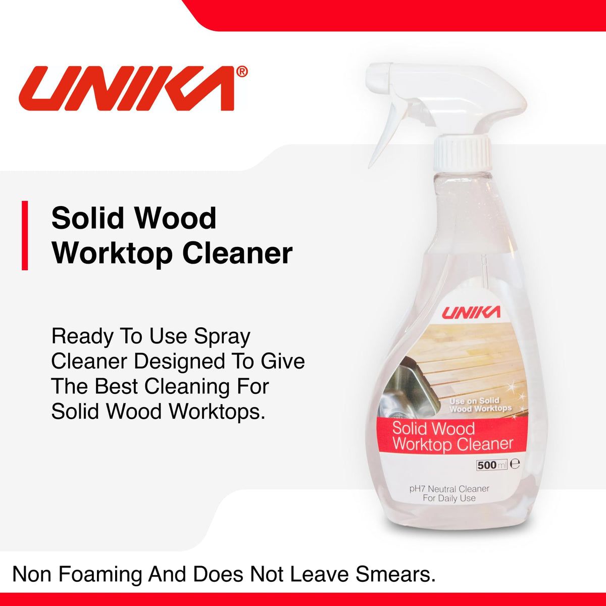 Unika Neutral Solid Wood Worktop Cleaner - pH7, 500ml Spray for Oiled Worktops