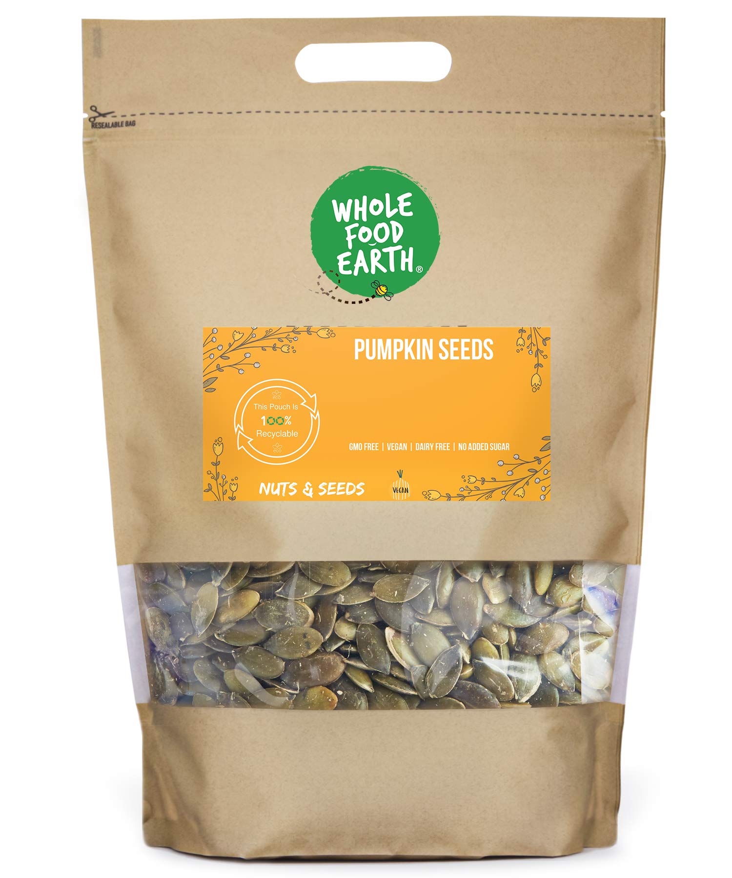 Wholefood Earth Pumpkin Seeds - 1 kg Whole Seeds | GMO Free | Source of Fibre 1