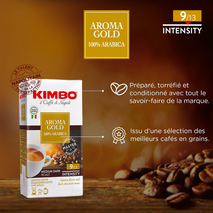 Kimbo Aroma Gold 250g Ground Coffee | 100% Arabica Italian Medium Dark Roast
