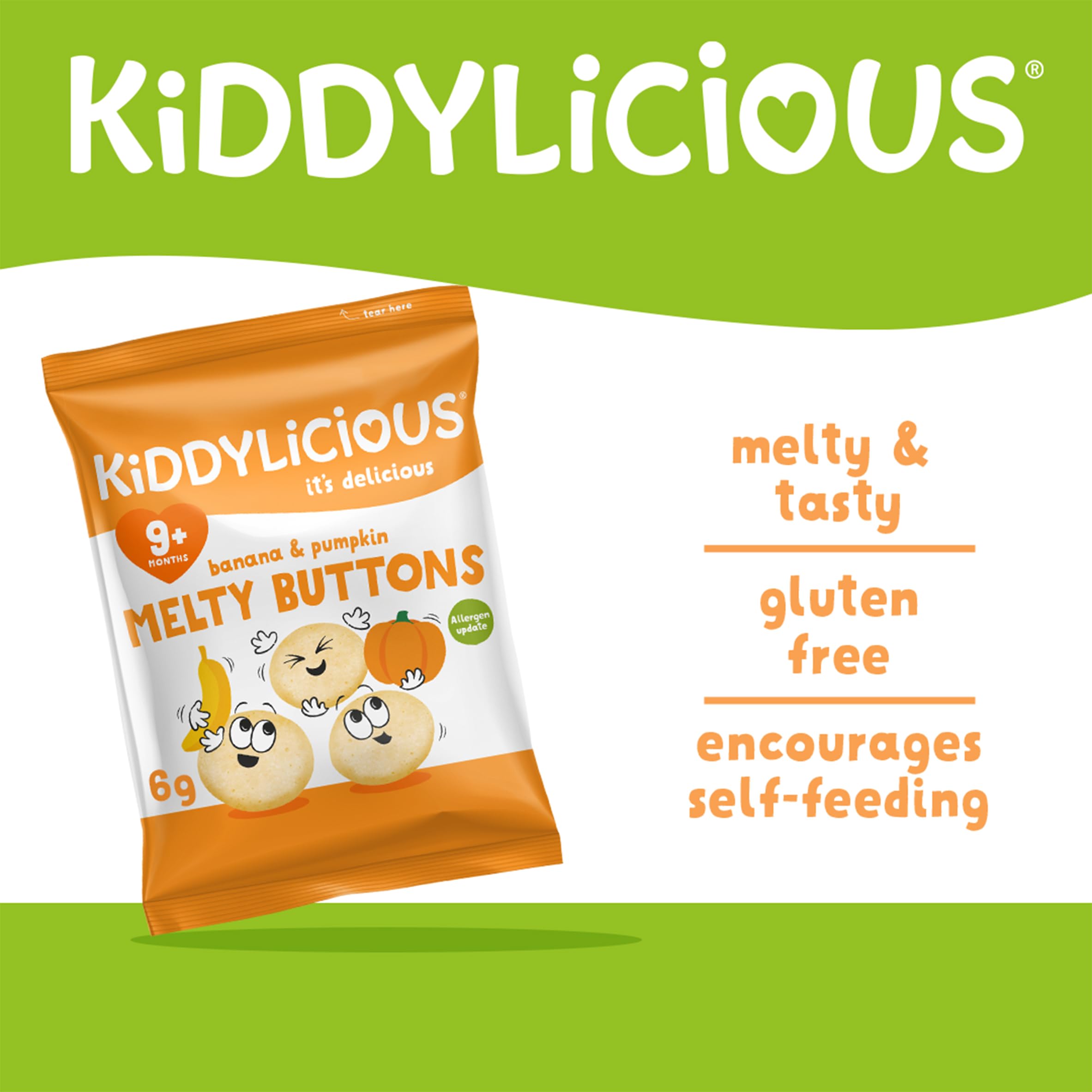 Kiddylicious Melty Buttons Banana & Pumpkin Flavour Rice Snacks for Babies 9+ Months 4
