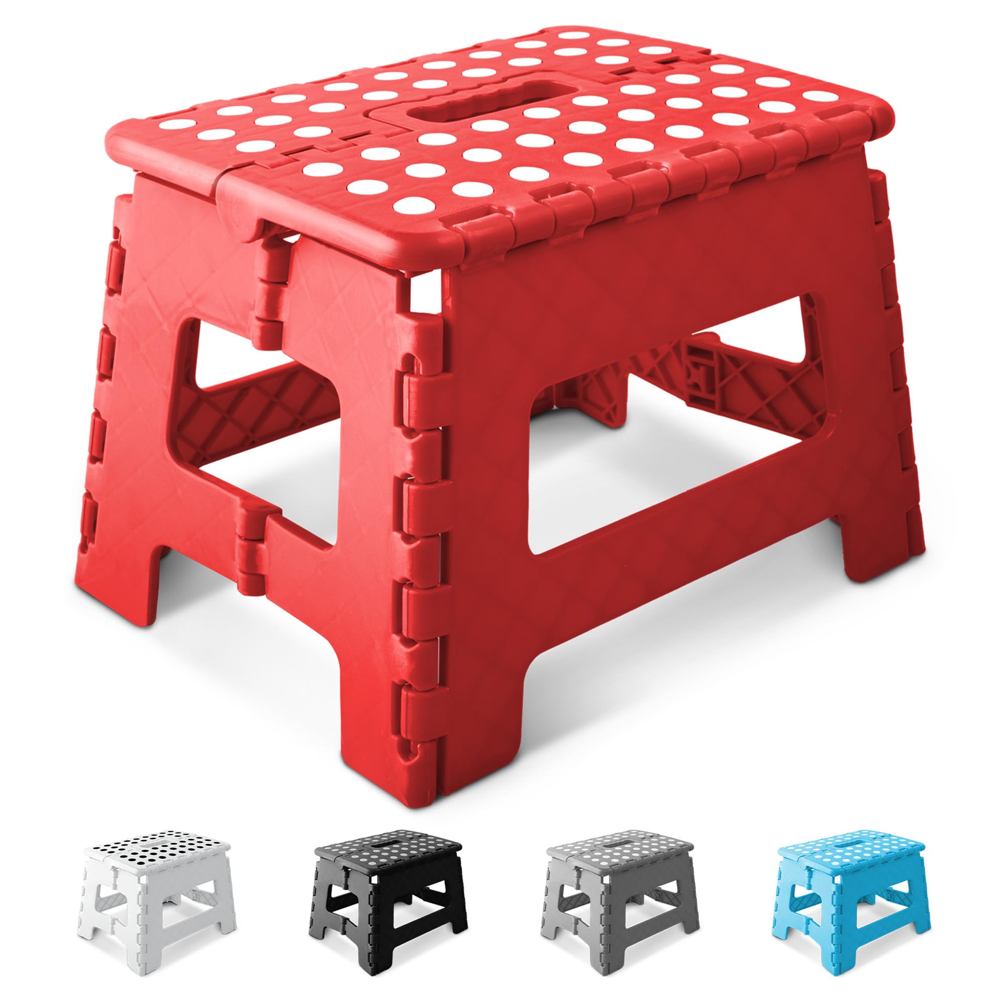 KEPLIN 9 Inch Folding Step Stool - Heavy Duty Plastic | 150kg Capacity | Red