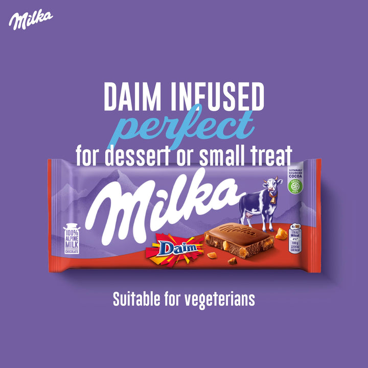 Milka with Daim Chocolate Bar, Alpine Milk Chocolate with Crunchy Daim Pieces, 100g