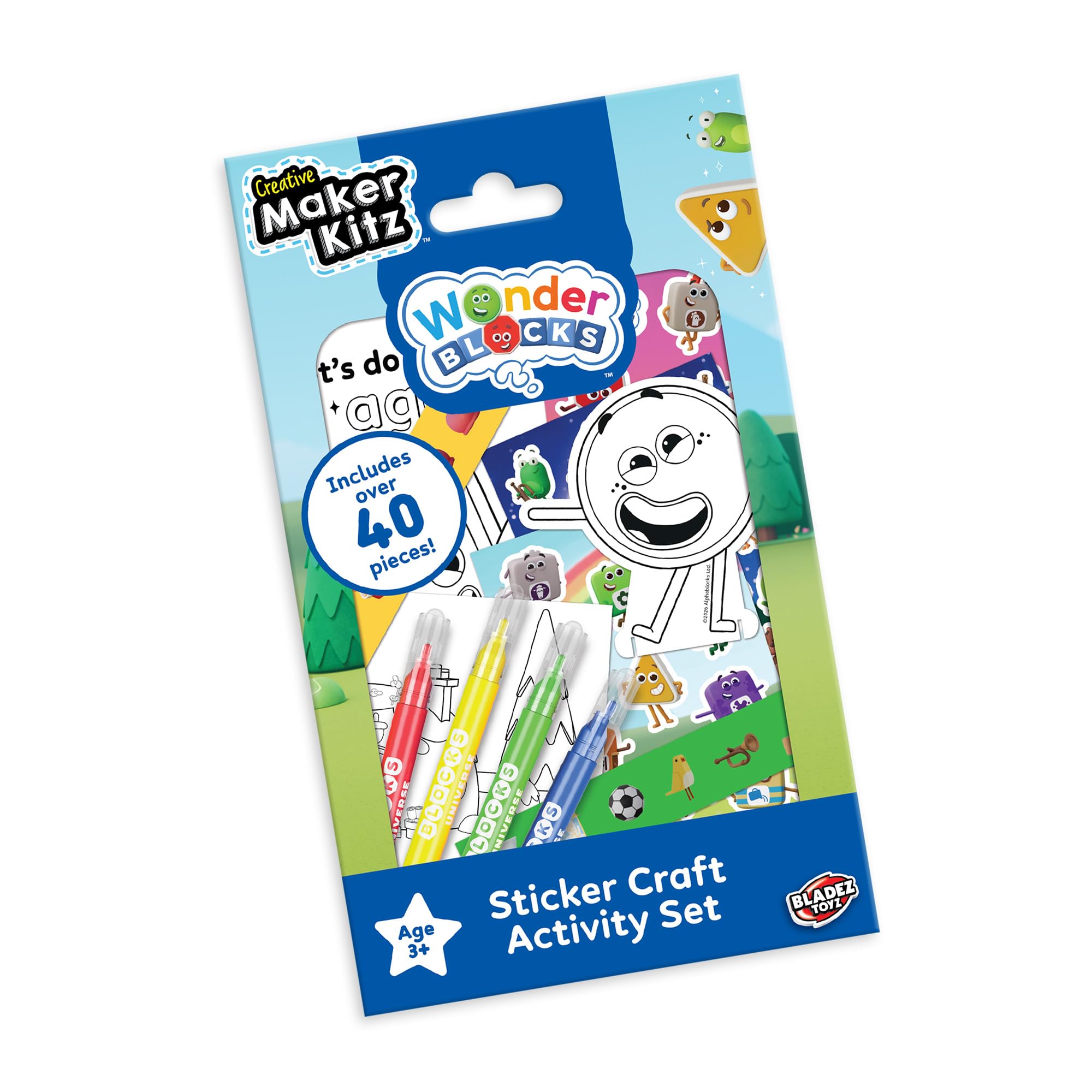 BLADEZ Wonderblocks Sticker Activity Set - Felt Tips, Colouring Sheets & Stickers