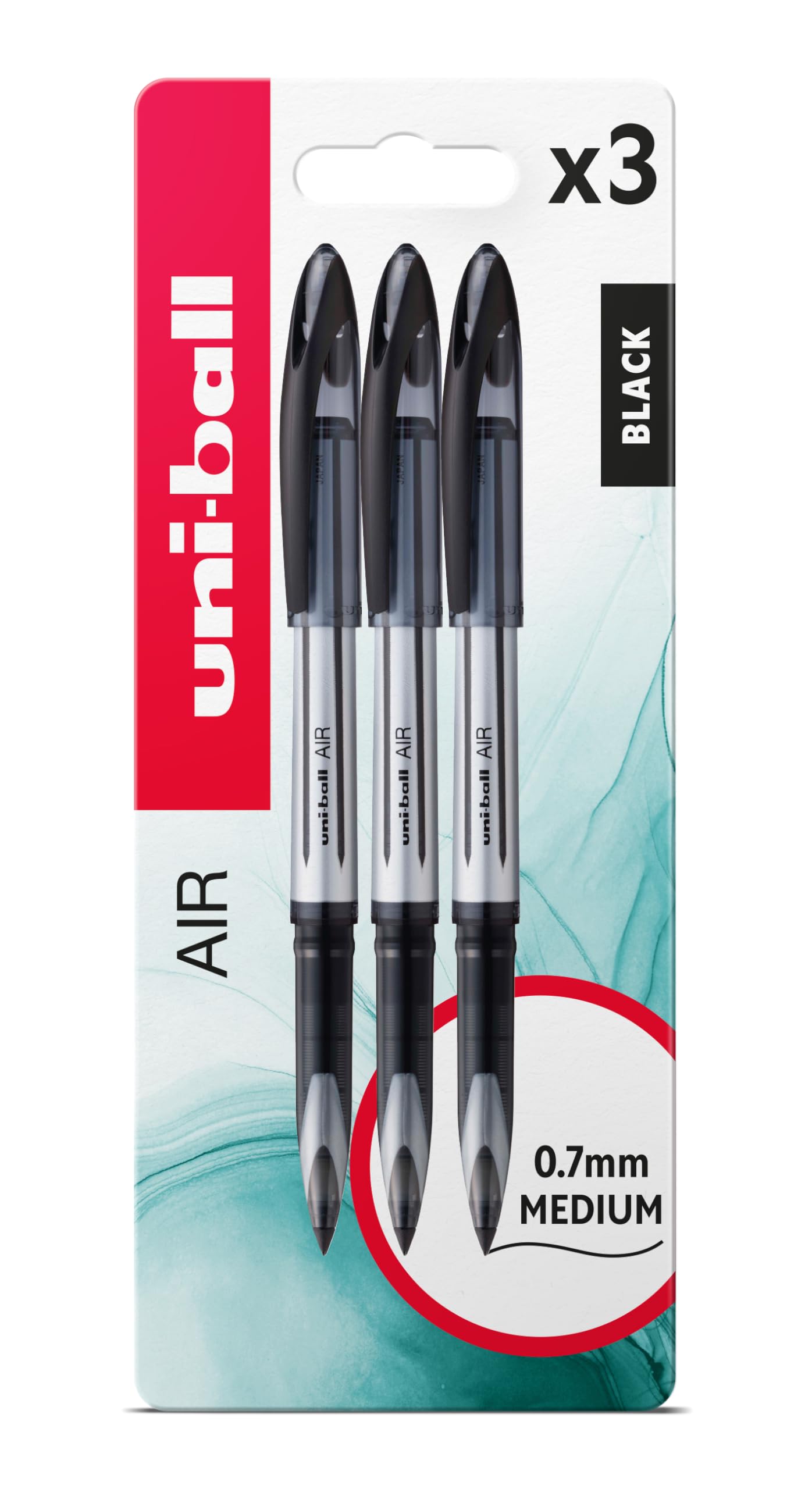 uni-ball Air Rollerball Pens - Smooth Fountain Pen Feel | 0.7mm Medium Nib | Black Ink | 3 Pack