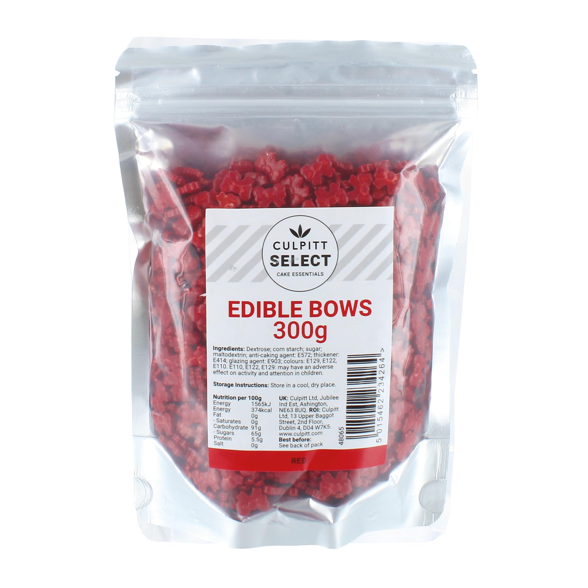 Culpitt Select Red Bow Sprinkles - Edible Sugar Decorations | 300g Pouch