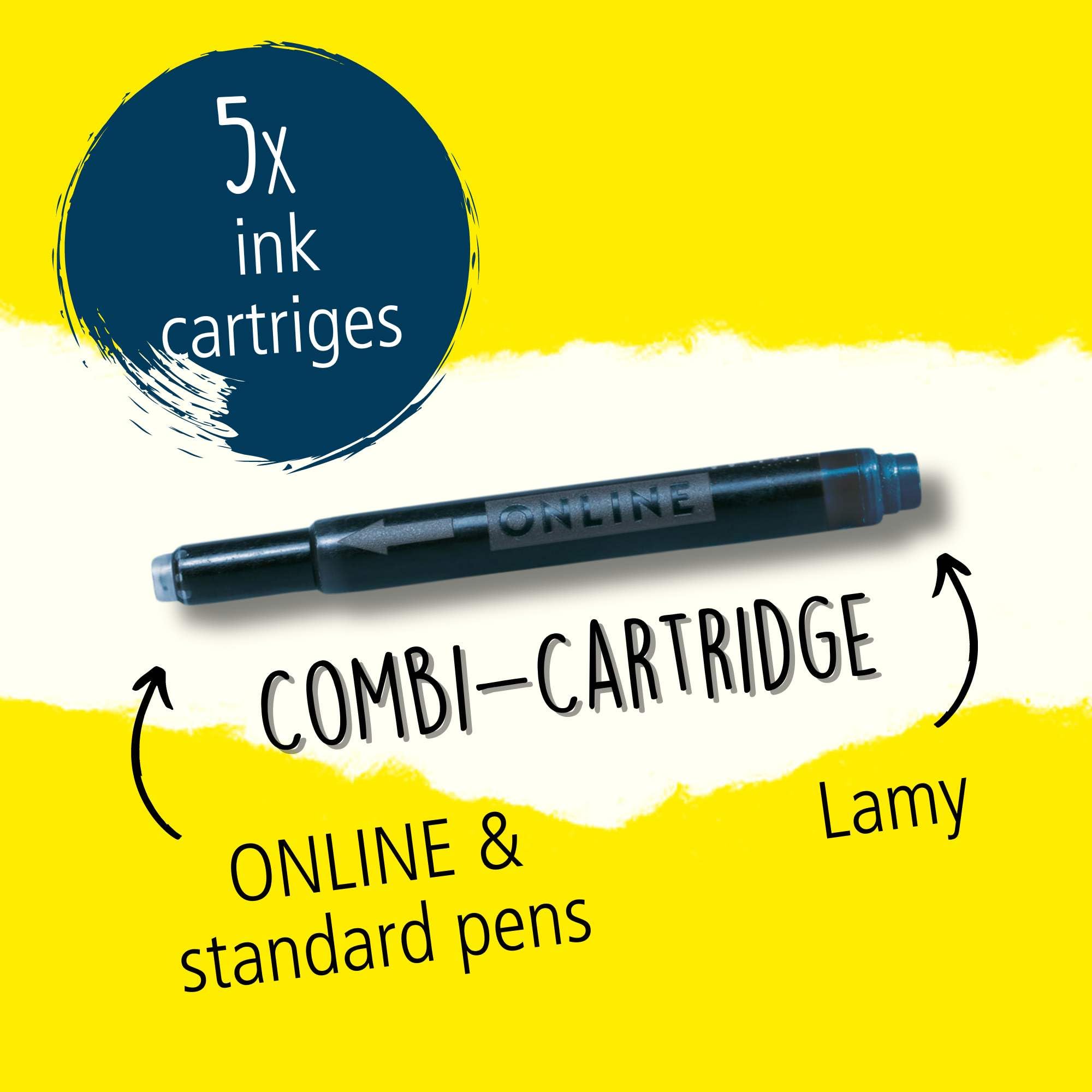 Online Universal Double-Sided Fountain Pen Ink Cartridges - 5 Pack, Nightblue | Compatible with Lamy