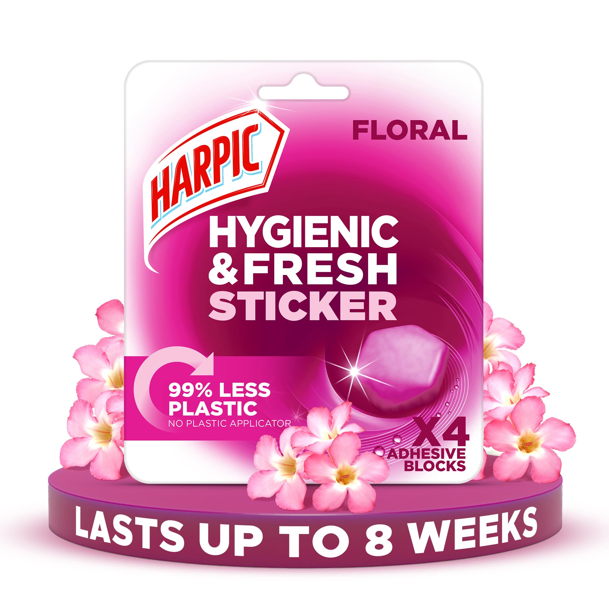 Harpic Hygienic Fresh Sticker Adhesive Toilet Block - Floral Scent, Pack of 4 Tablets