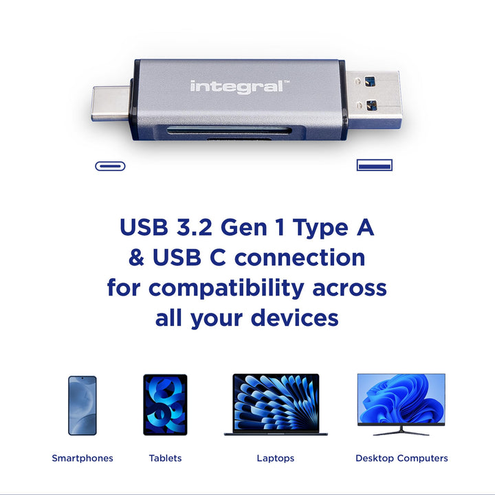 Integral Dual USB 3.0 & USB C microSD/SD Card Reader - INCRUSB3.2ACSDMSDR