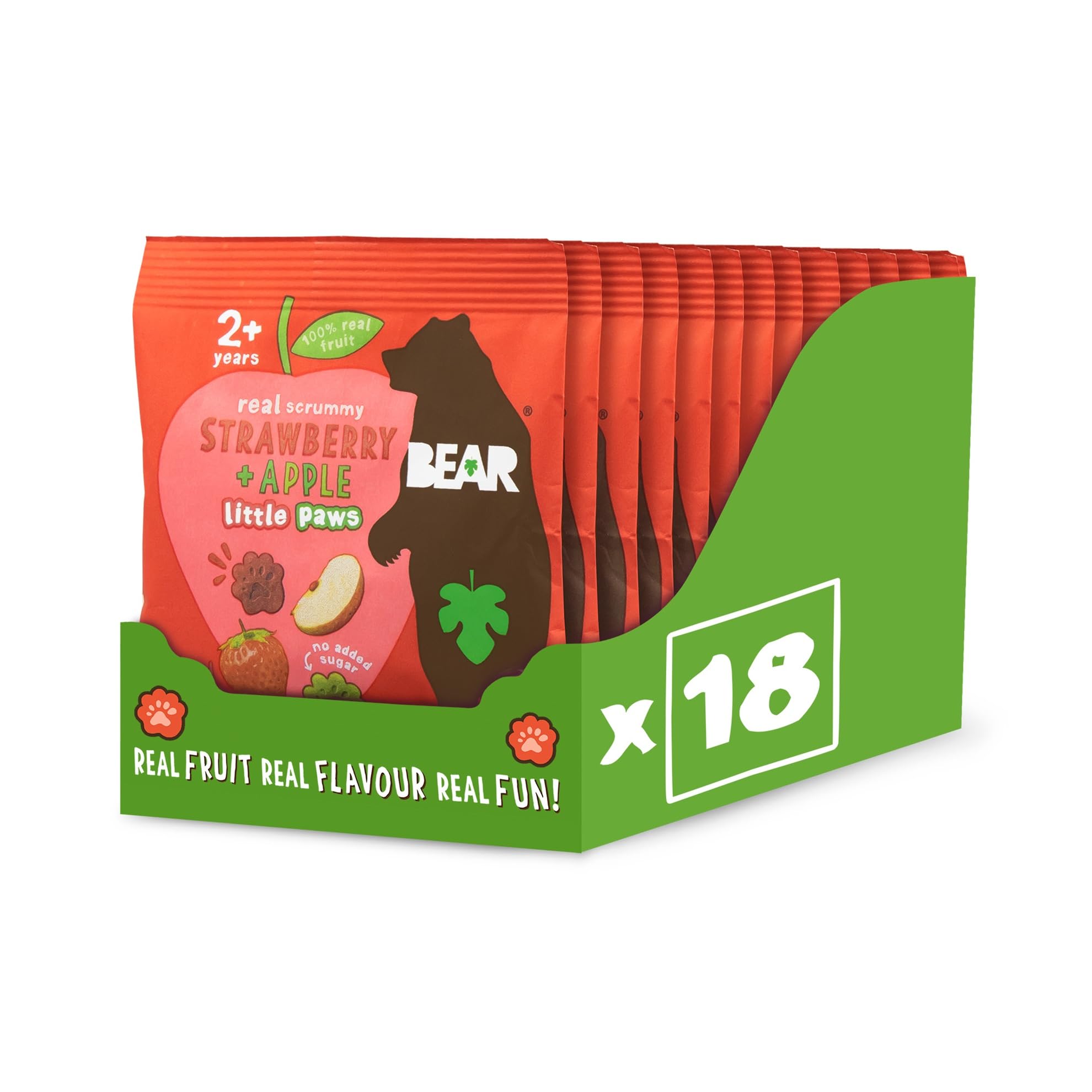 BEAR Strawberry and Apple Paws - 18 x 20g Packs | 100% Natural Fruit | No Added Sugar