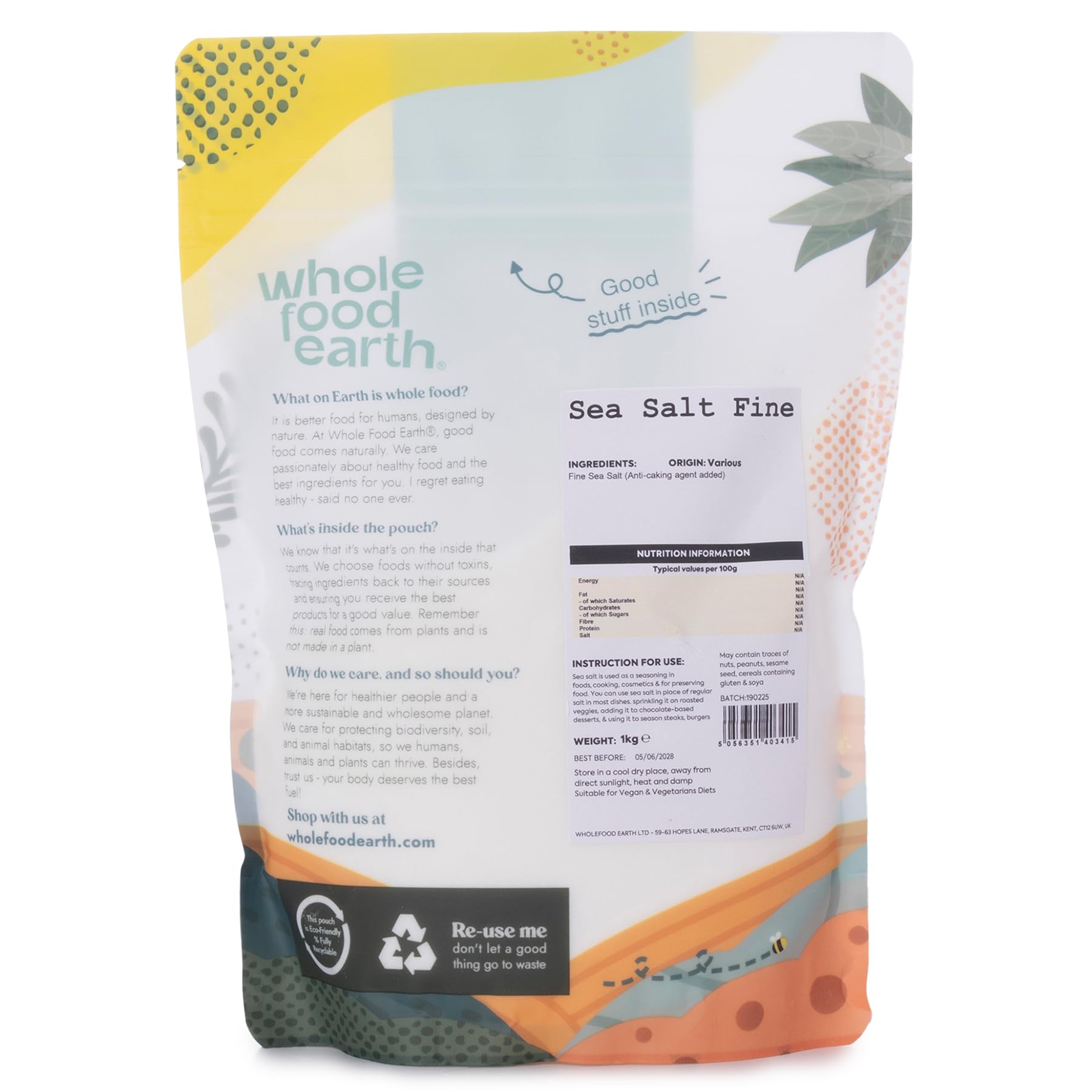 Wholefood Earth Fine Sea Salt - 1kg | GMO Free 2