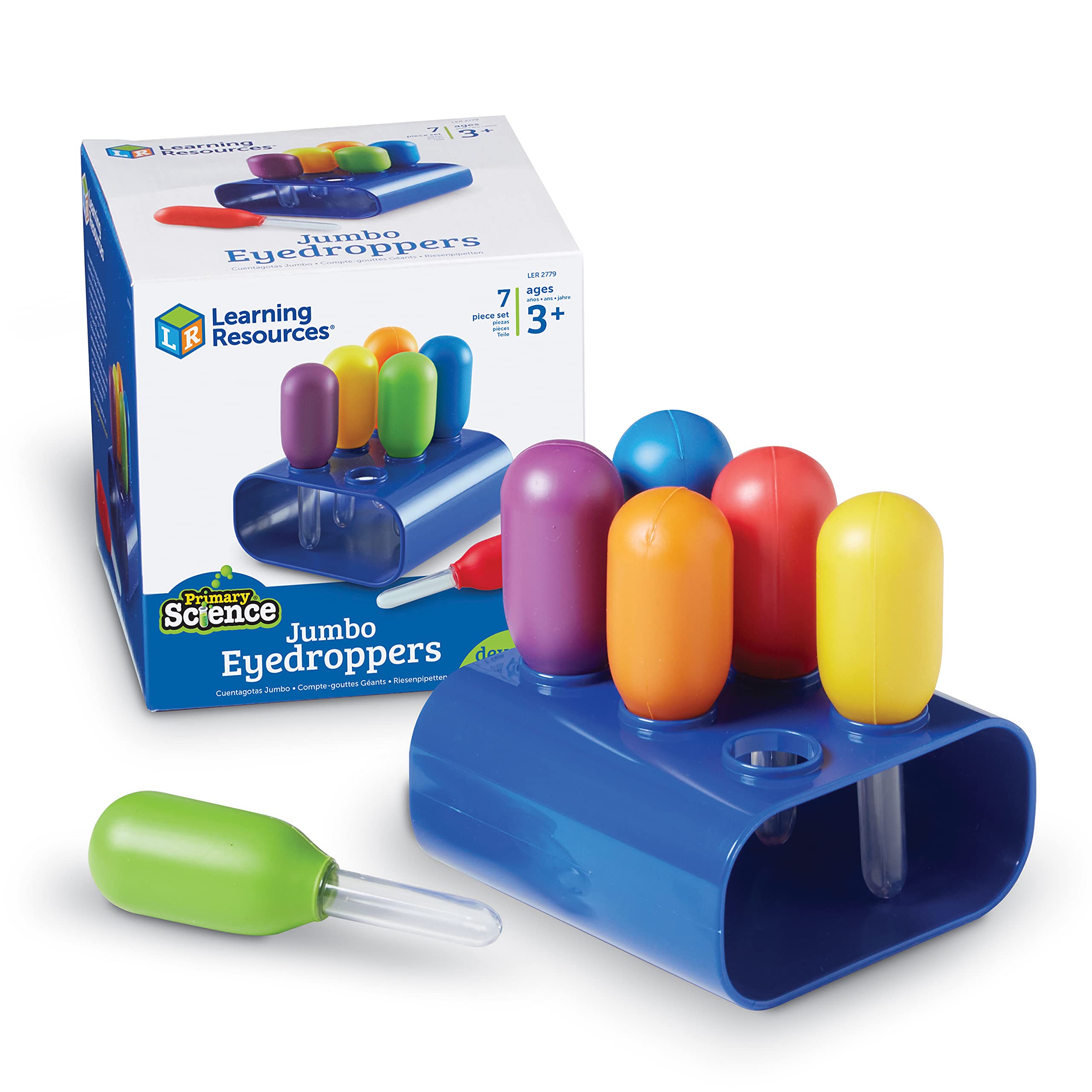 Learning Resources Jumbo Colorful Eyedroppers - Set of 6 with Stand | Ages 3+ | Motor Skills Tool