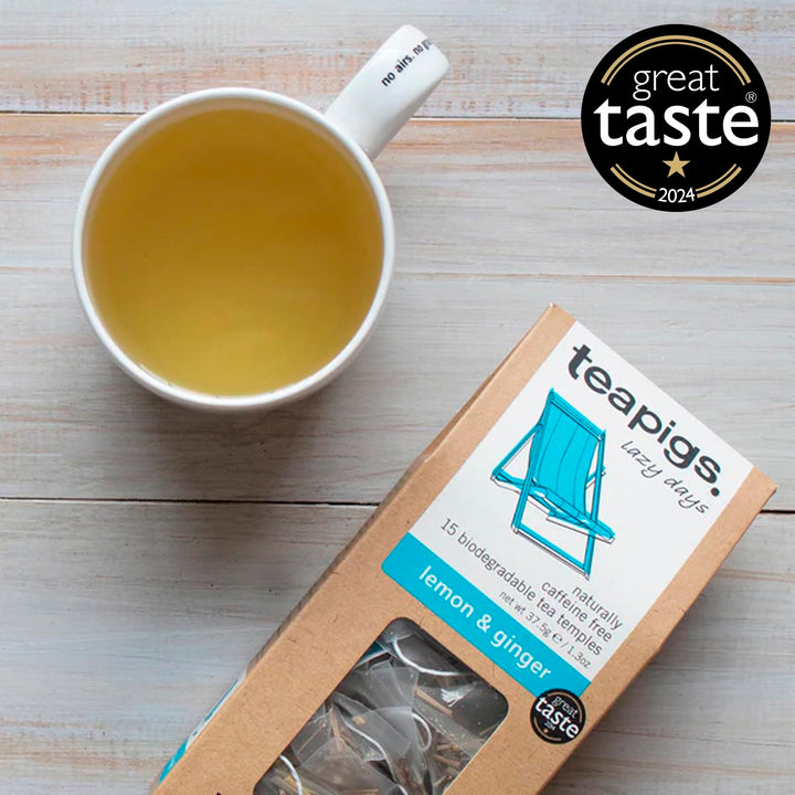 teapigs Lemon Ginger Herbal Tea Bags - 50 Biodegradable Tea Temples, Caffeine-Free with Ginger, Lemongrass & Lemon Peel