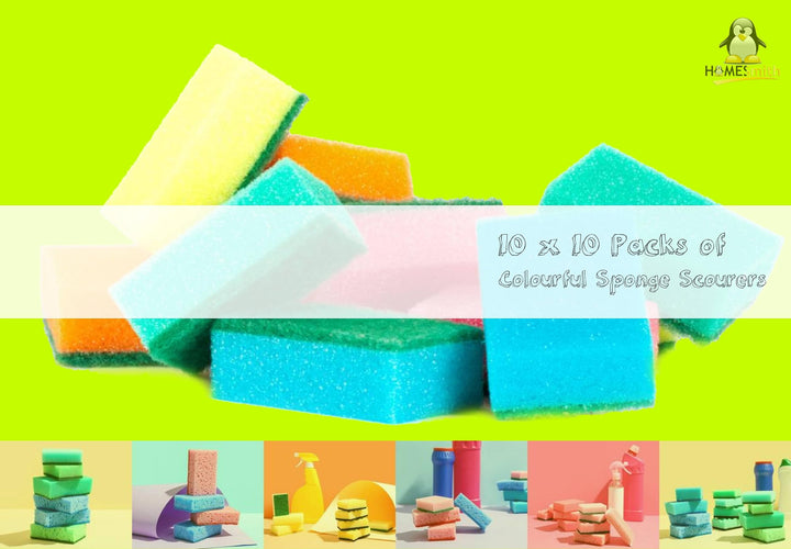 HOMESmith - 100 Pack Colorful High-Density Dual-Sided Reusable Cleaning Sponges