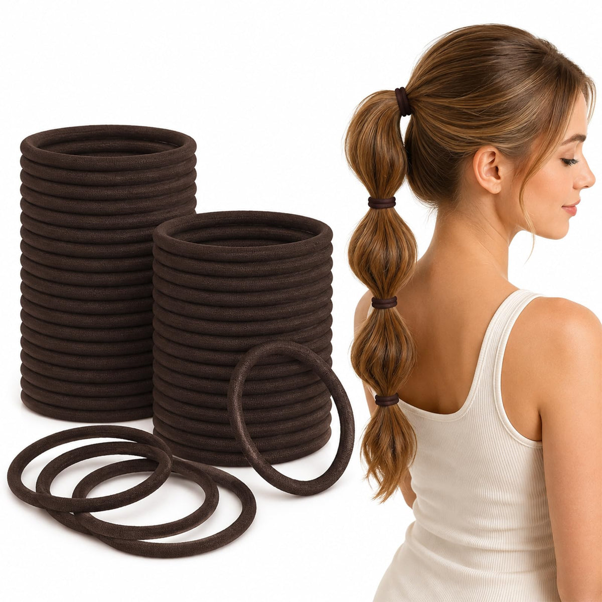 Admygo 49PCS Brown Hair Bobbles - 4mm Thick Elastic, Metal-Free Design