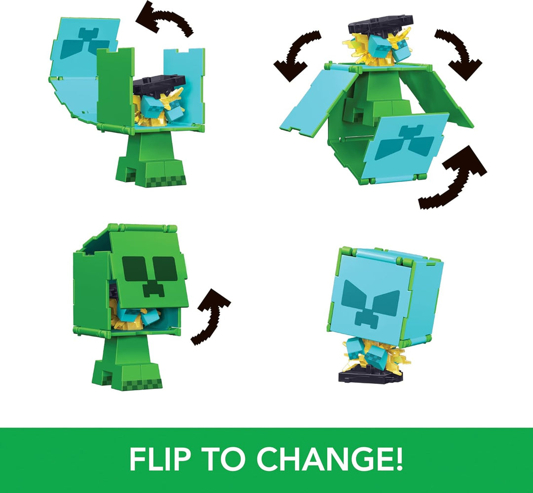 Minecraft Flippin’ Figs Collectible Figures - 2-in-1 Fidget Play, 3.75-in Scale, Green Creeper Design