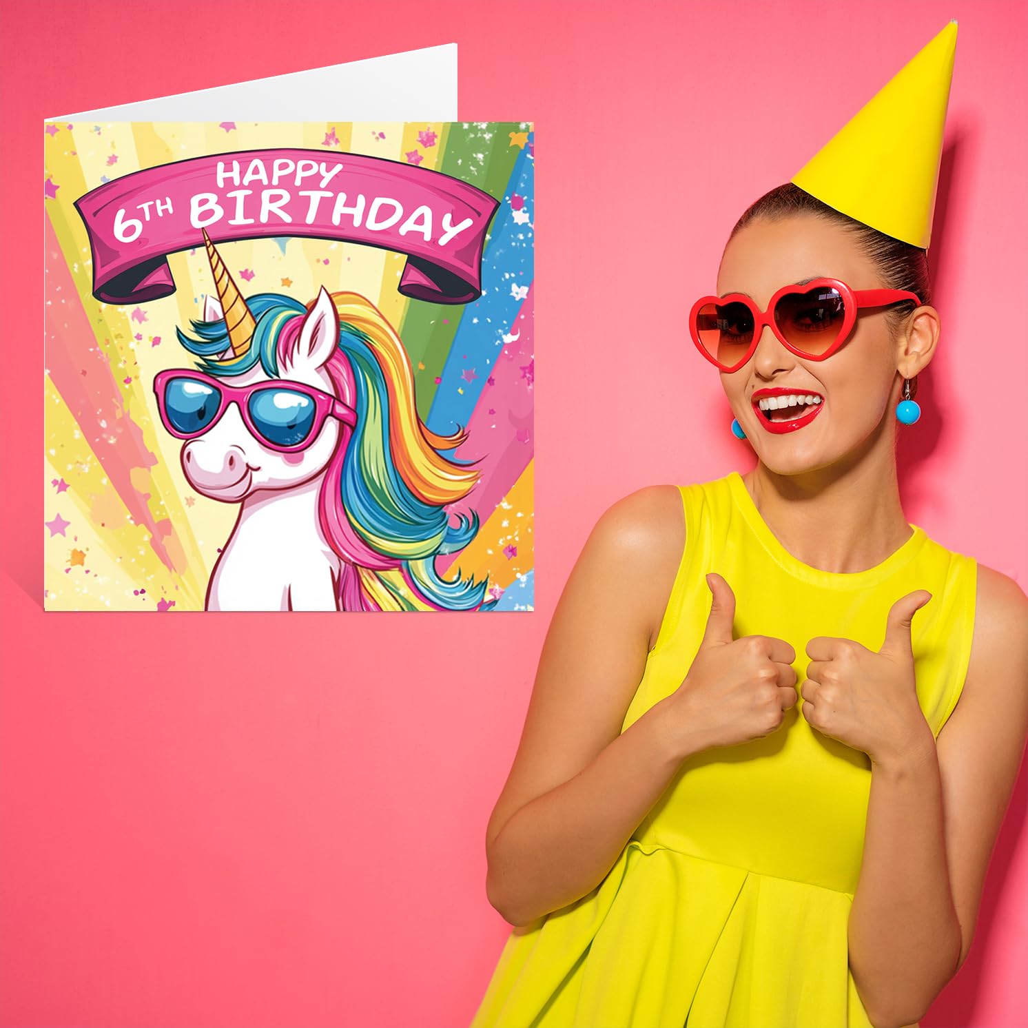Stuff4 Girls 6th Birthday Card - Cool Unicorn Sunglasses | 145mm x 145mm | 300gsm 7