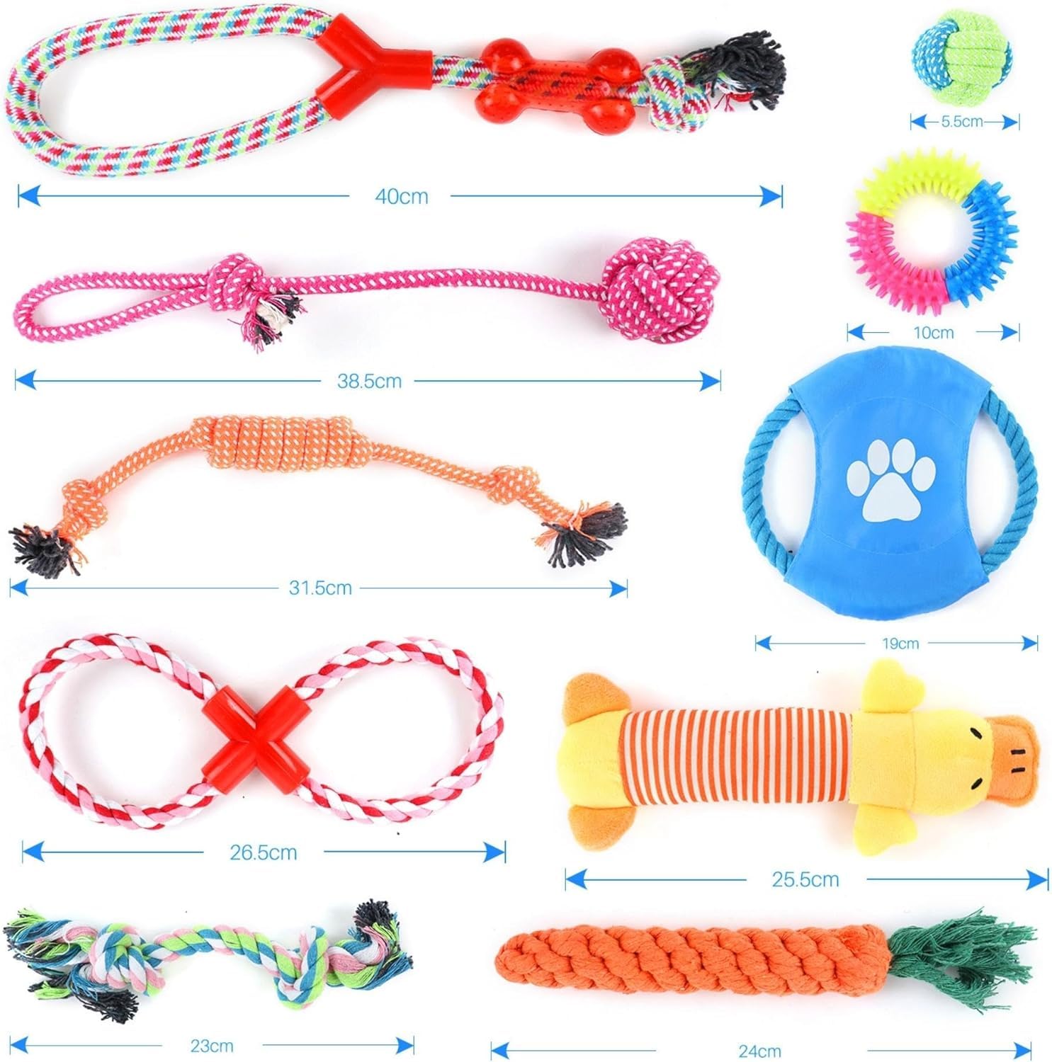 Fur & Bone Dog Chew Toys - Ultimate 10-Pack for Teething & Boredom | Cotton Rope Toys 7