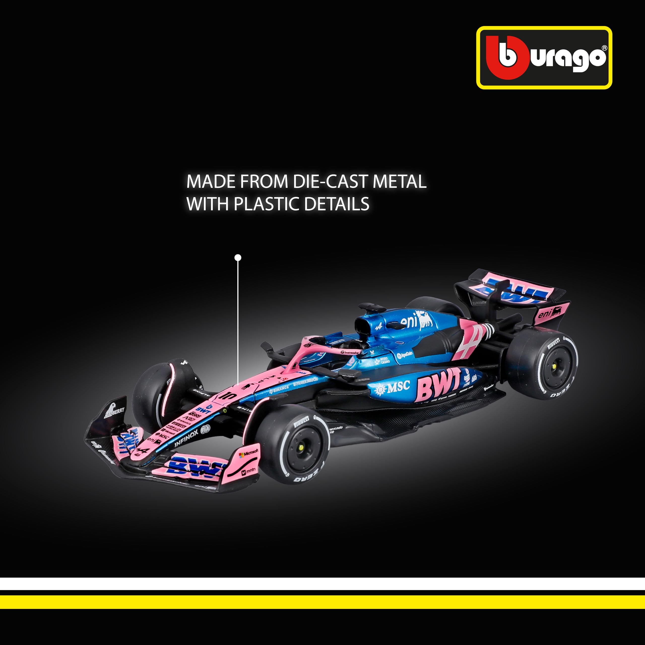 Bburago BWT Alpine A525 2025 #10 Gasly 1:43 Scale Diecast Car | Metal | Pink 5