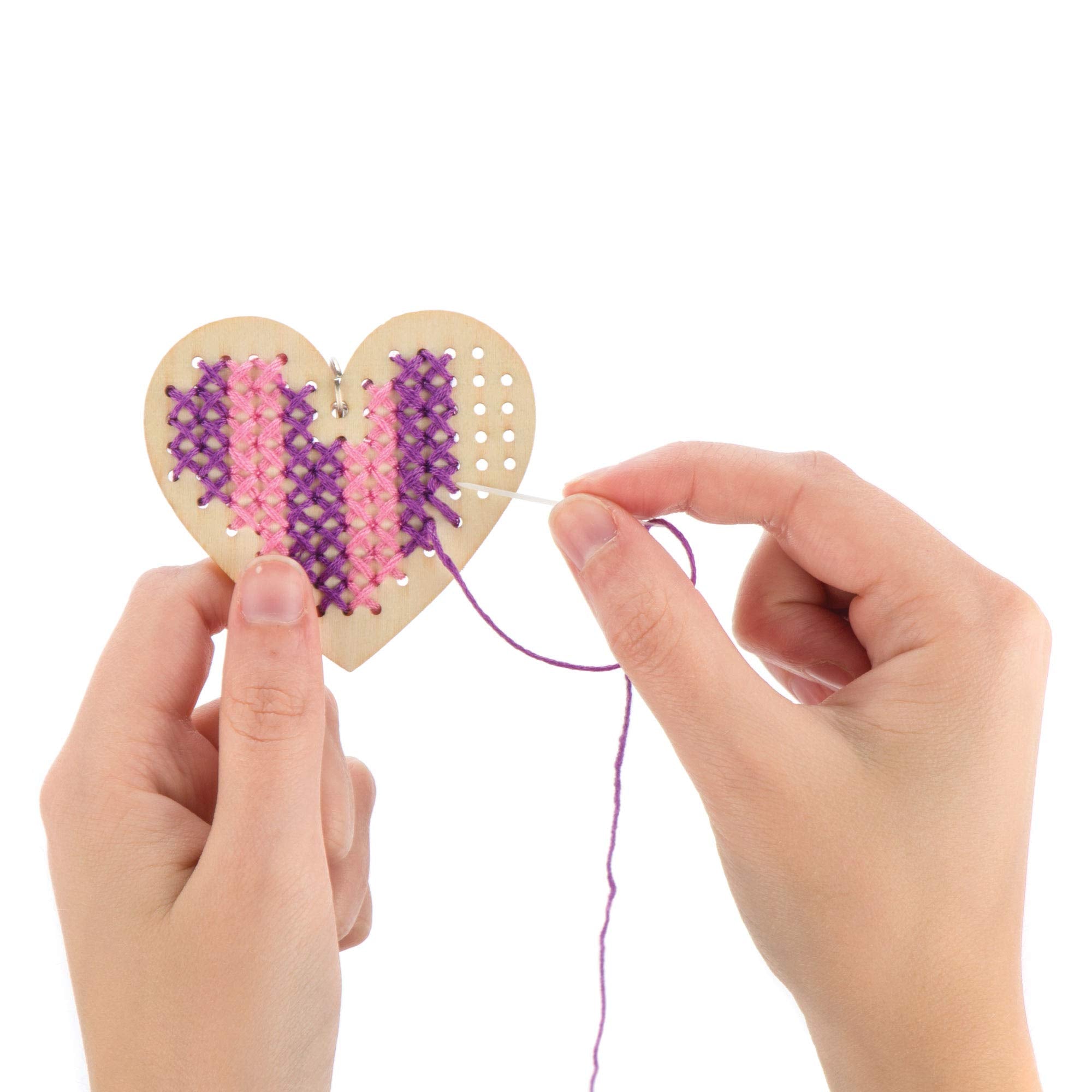 Baker Ross AR126 Wooden Heart Cross Stitch Keyring Craft Kits for Beginners (Pack of 5) 6