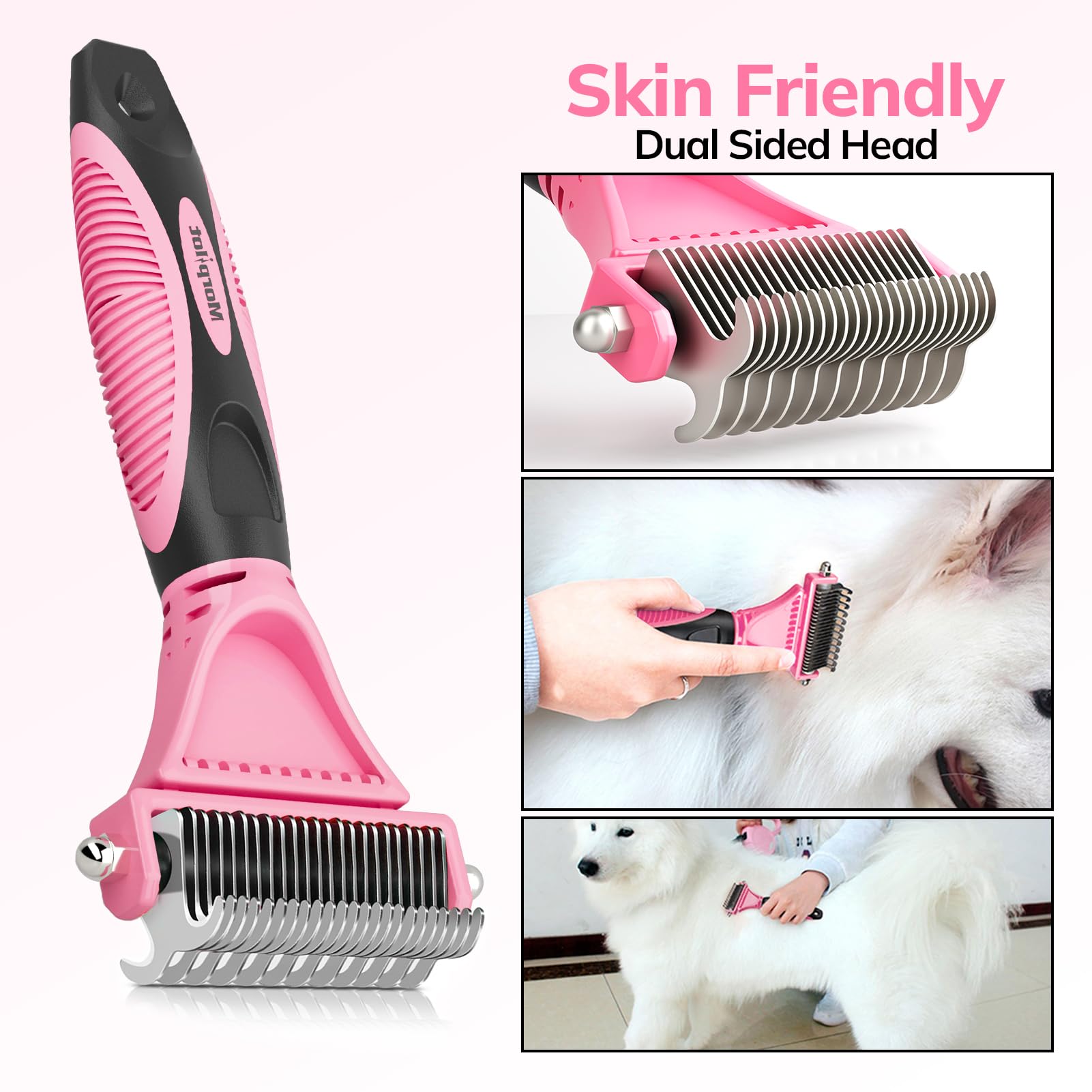 morpilot Double Sided Undercoat Rake Dematting Tool | 23+12 Teeth | Reduces Hair Loss up to 90% | Pink 3