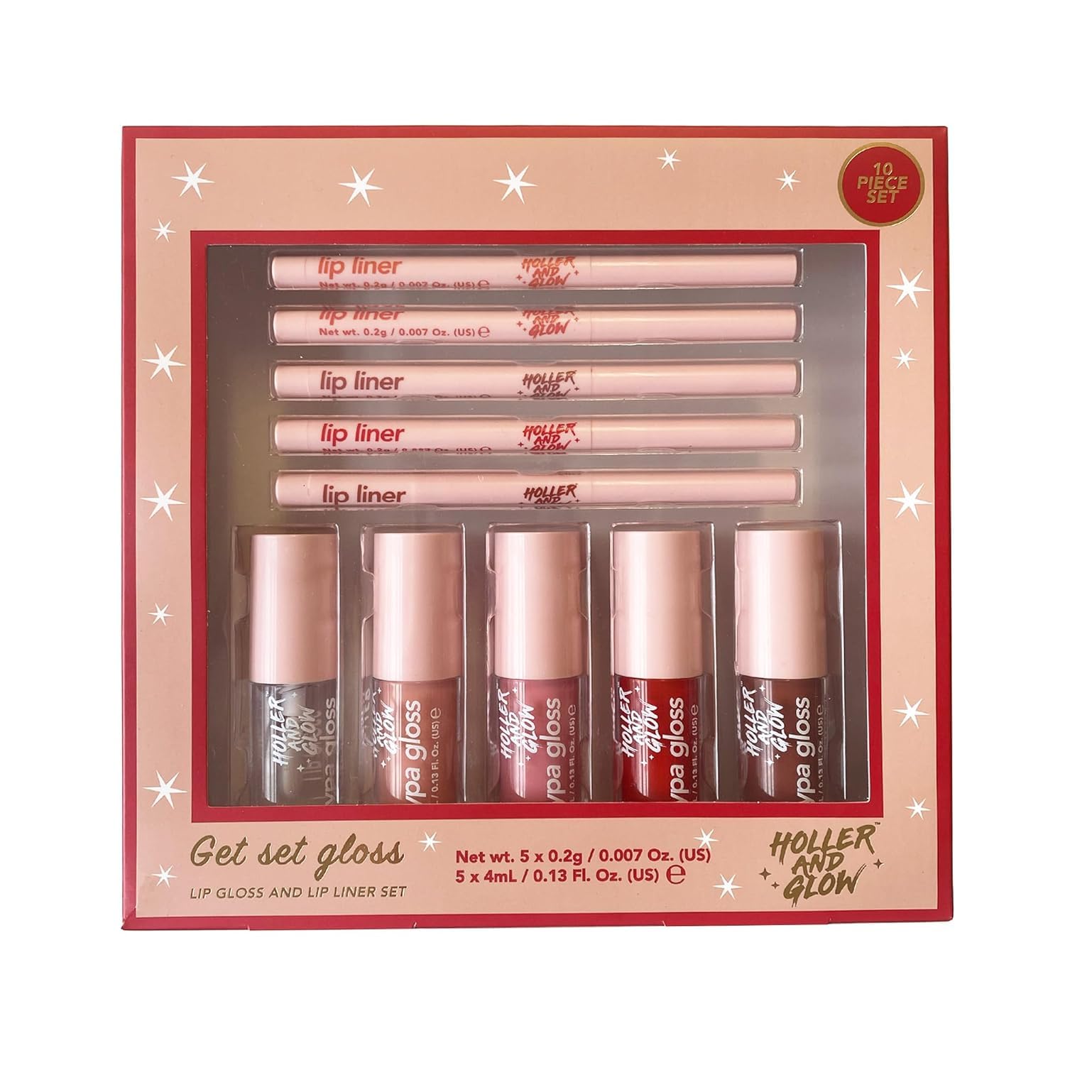 Holler & Glow Get Set Gloss Lip Liner and Lip Gloss Gift Set - 10 Piece, Pink 5