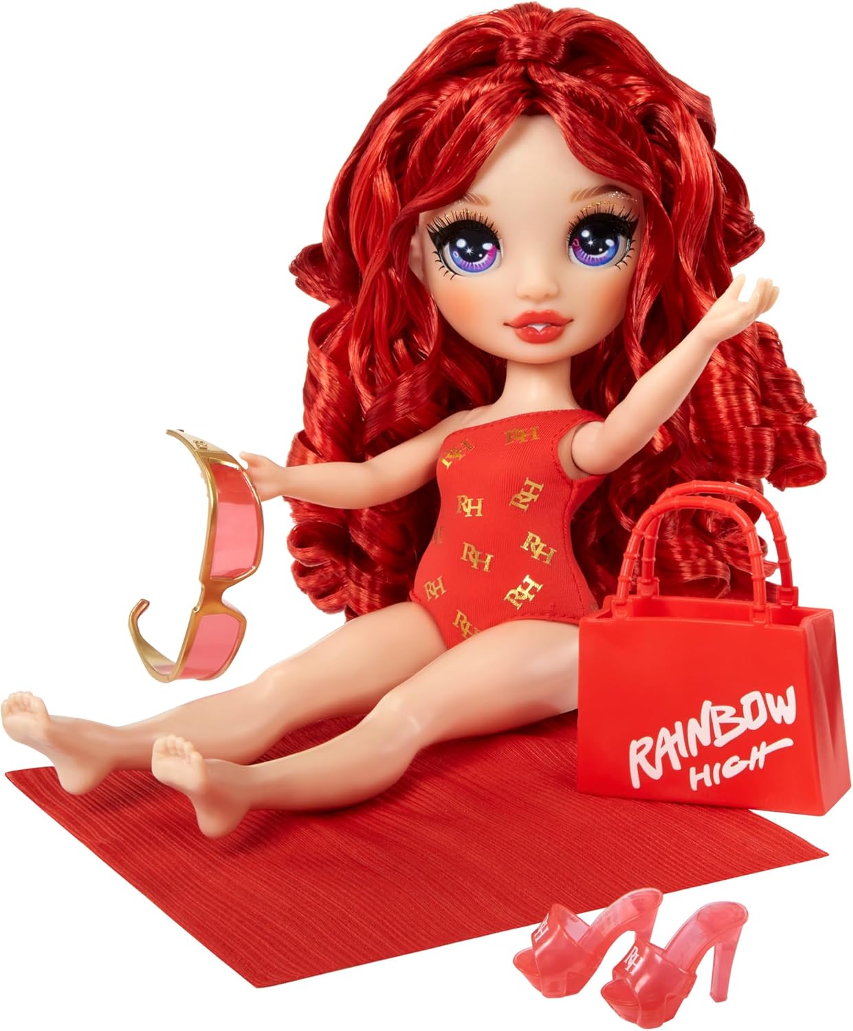 Rainbow High Swim & Style Ruby Doll - 28 cm Fashion Doll with Shimmery Wrap, Red Swimsuit & Accessories 2