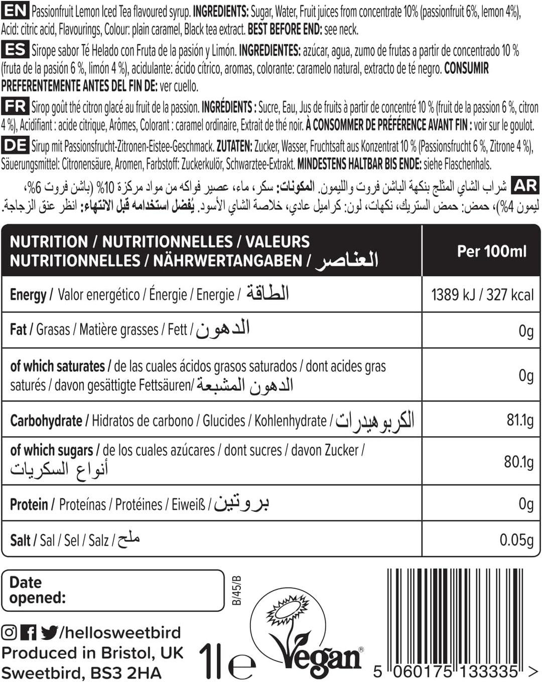 Sweetbird Passion Fruit Lemon Iced Tea Syrup (1 Litre)