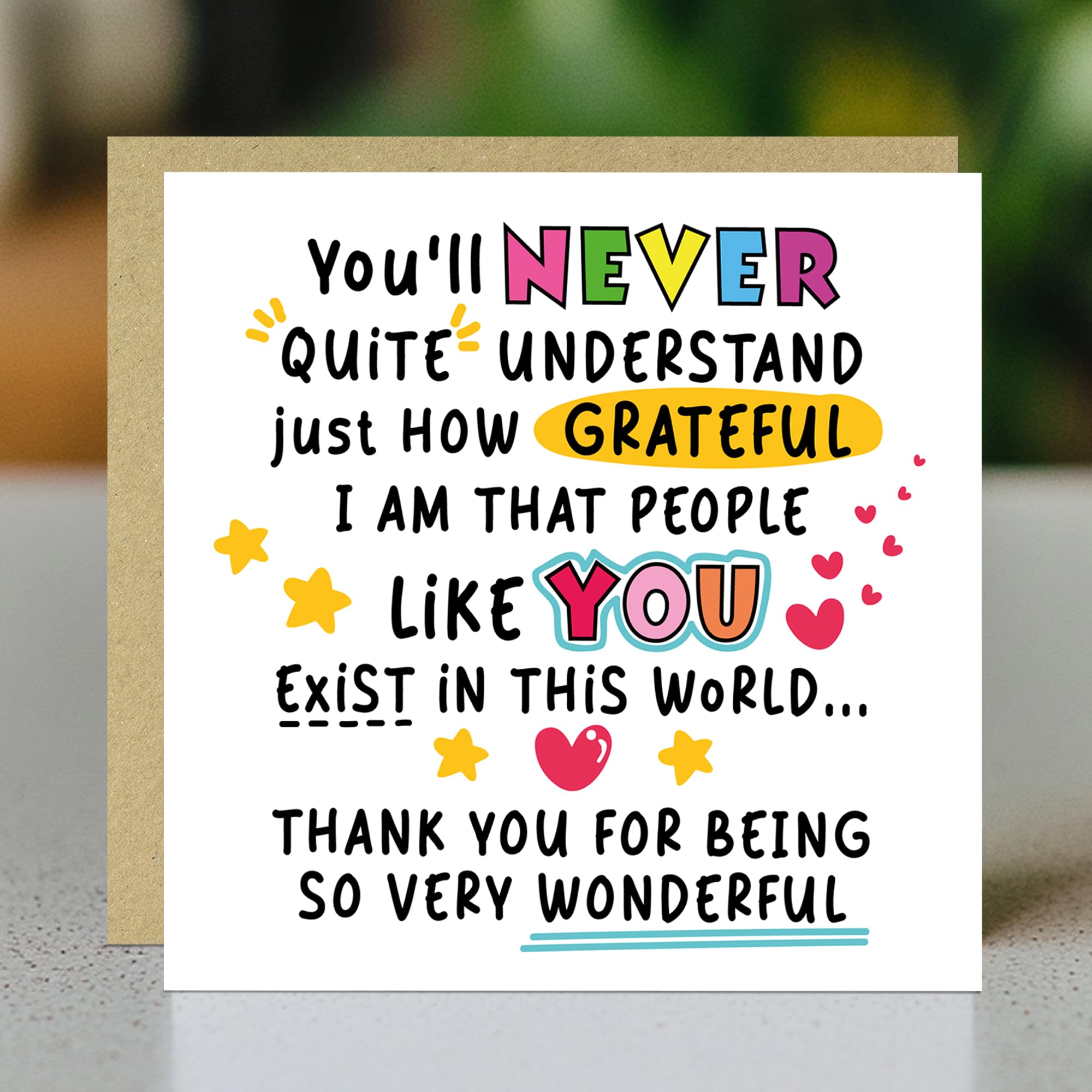 RED OCEAN Handmade Thank You Card - Square 14.5cm | 350gsm Matte Card | Brown Craft Envelope Included 7