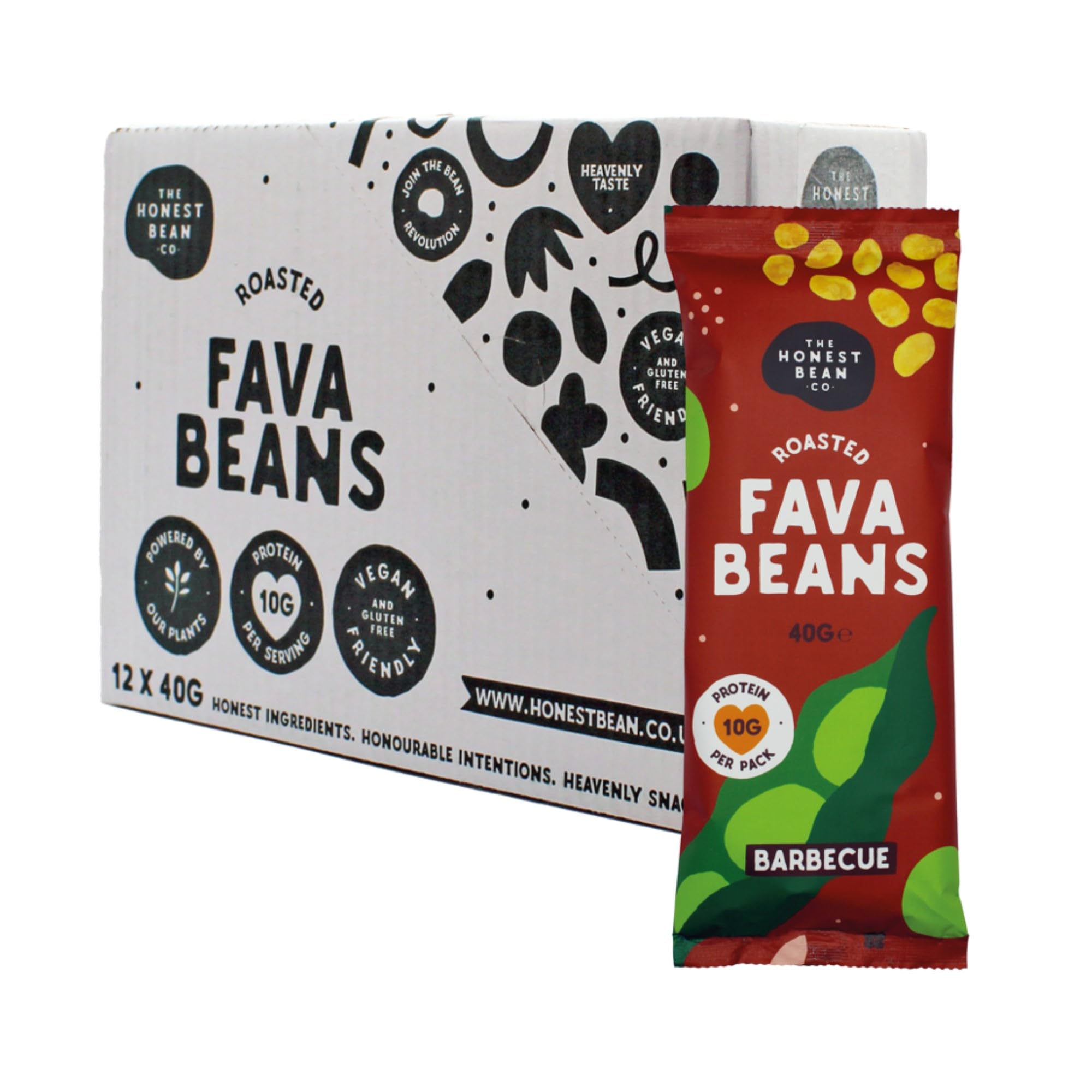 The Honest Bean Co Roasted Fava Bean BBQ - High Protein Vegan Snack | 40g Pack of 12 1