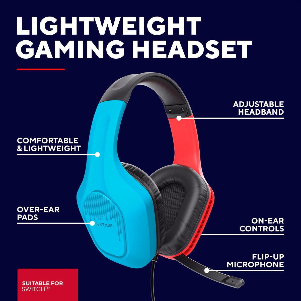 Trust GXT 416S Zirox Gaming Headset for Nintendo Switch - 3.5mm Jack, Red/Blue