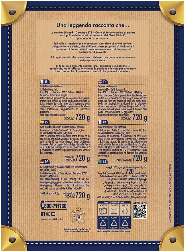 Caffè Borbone Gold Blend Compostable Coffee Pods - 100 Pack, ESE 44mm