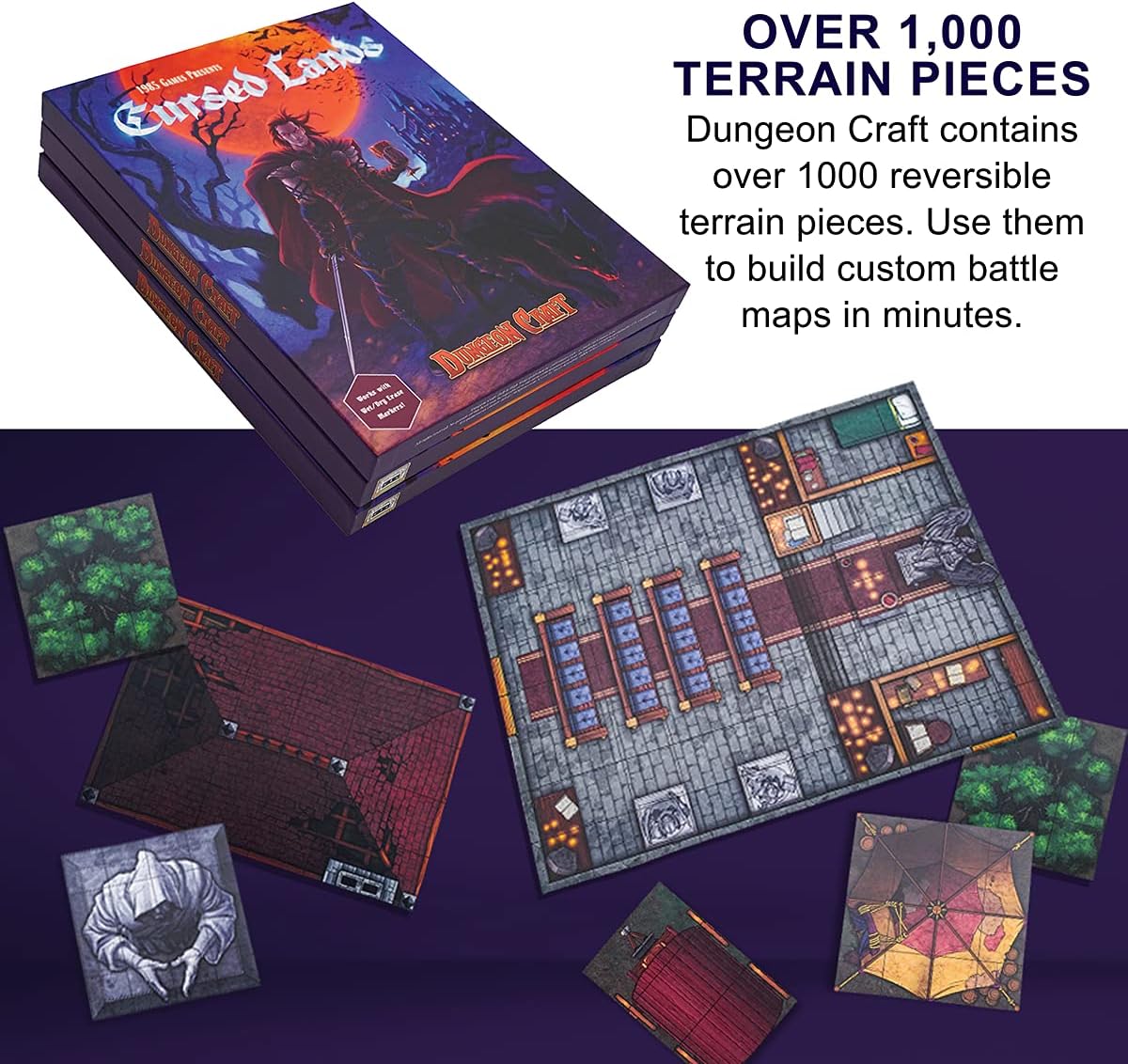 Dungeon Craft Cursed Lands Board Game - 1000+ Reversible Terrain Tiles for D&D Curse of Strahd 2