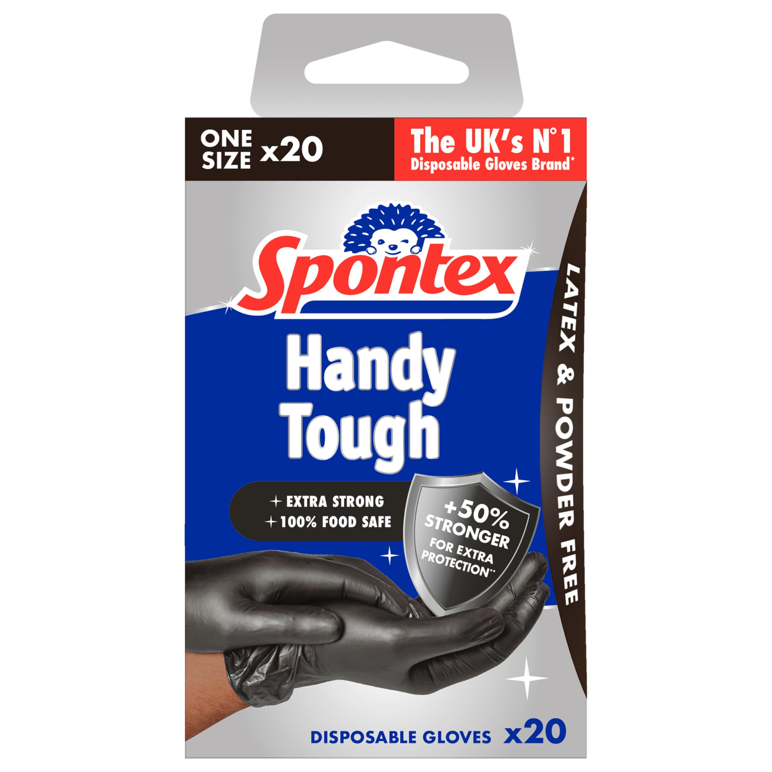 Spontex Handy Tough Disposable Gloves - Nitrile, Black, 20 Count | Food Safe
