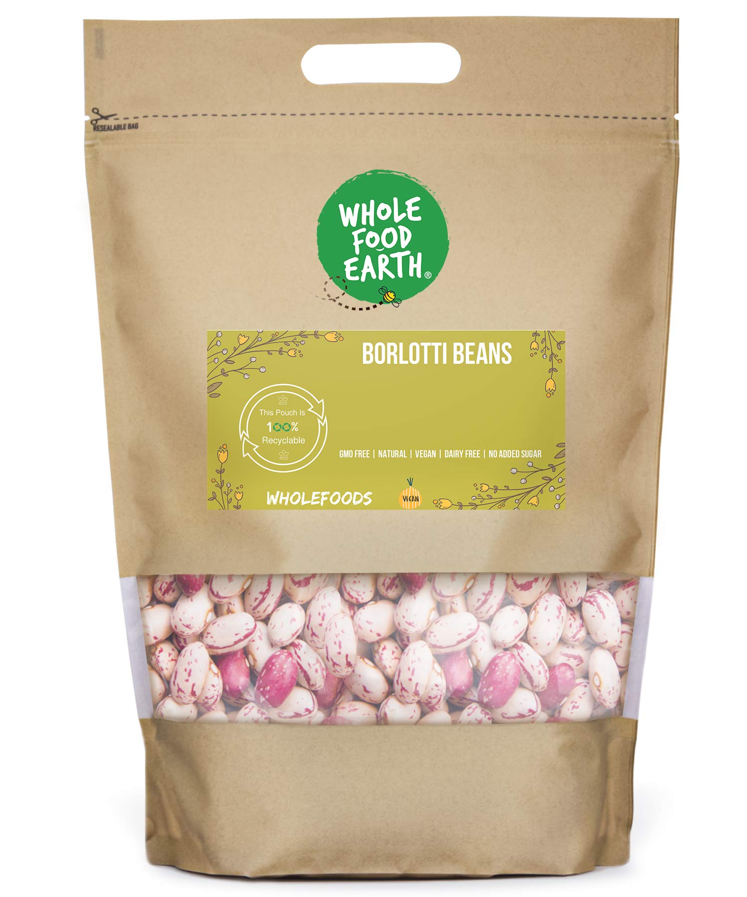 Wholefood Earth Borlotti Beans 1 kg - GMO Free, High Fibre, Natural Pulses 1