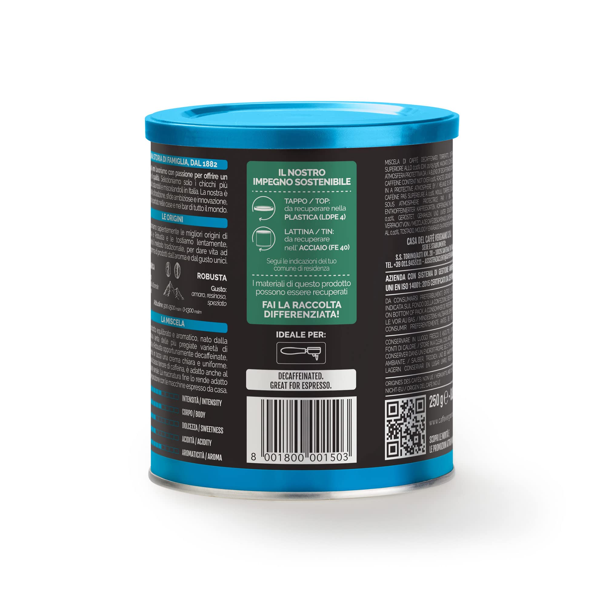 Caffè Vergnano 1882 Decaffeinato Ground Coffee - 250g Tin 2