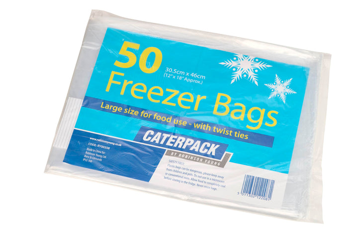 Caterpack Freezer Bags, 50-Piece with Twist Ties – Regular Size Freezer Storage Bags in Dispenser Carton