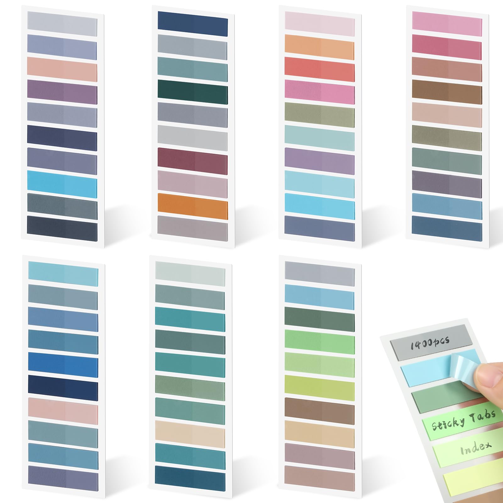 Euvqunn 1400 Pcs Sticky Tabs - 70 Colors Translucent Index Tabs | 1.73 x 0.43 in 1