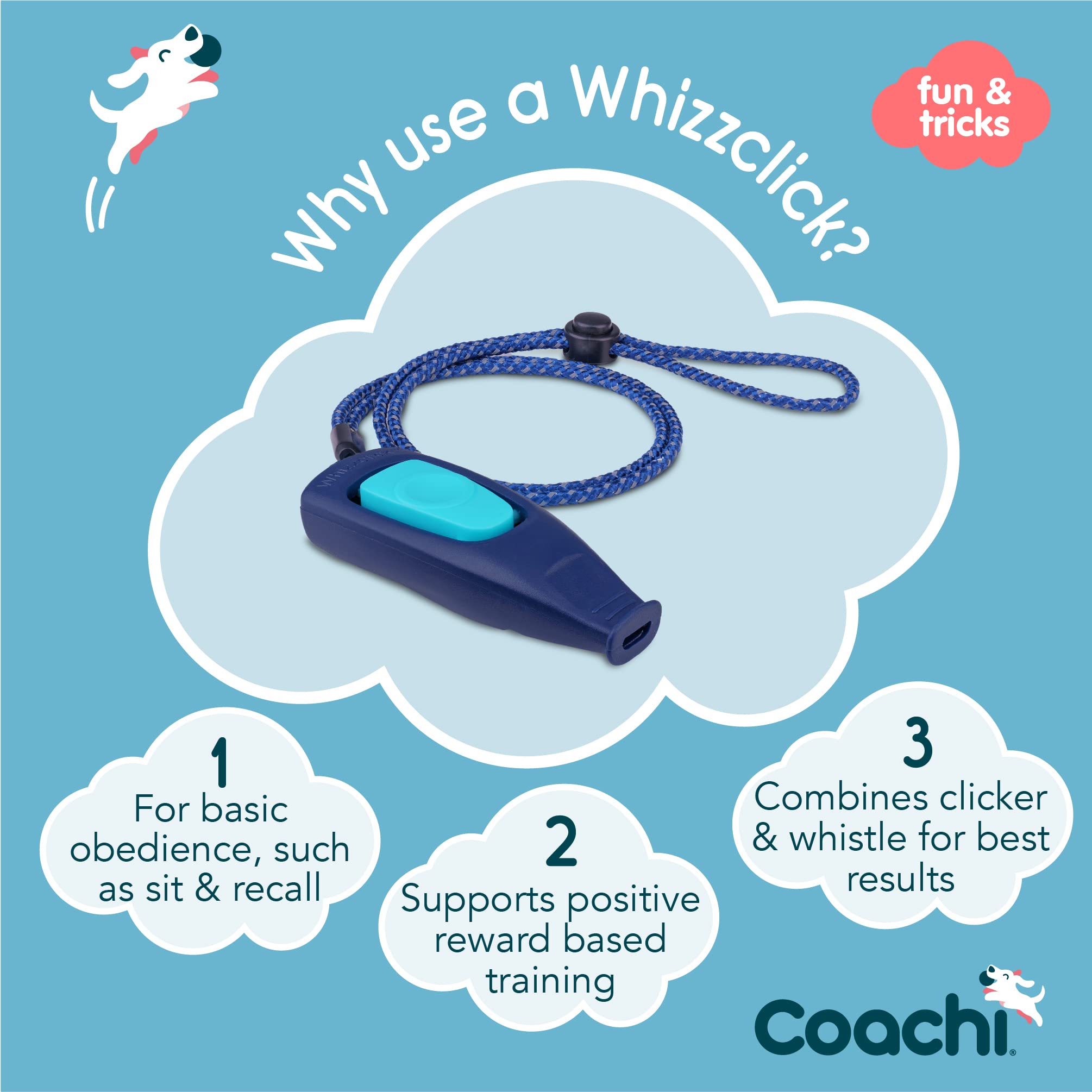 Coachi Whizzclick - 2-in-1 Combined Clicker and Whistle for Dog Training | Navy/Light Blue 2