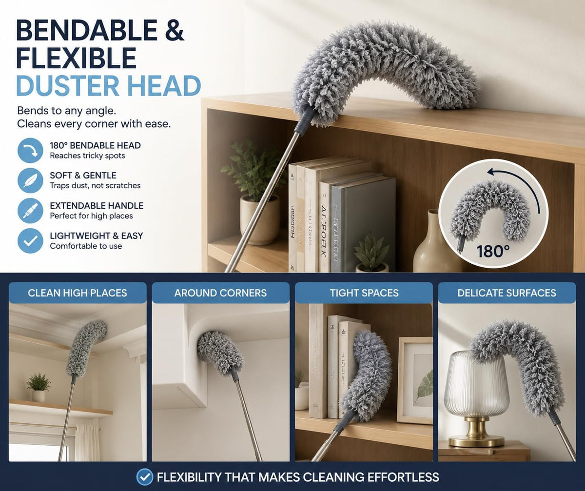 FABRIO Extendable Microfibre Duster - 205cm Reach | Bendable Head | Lightweight 7
