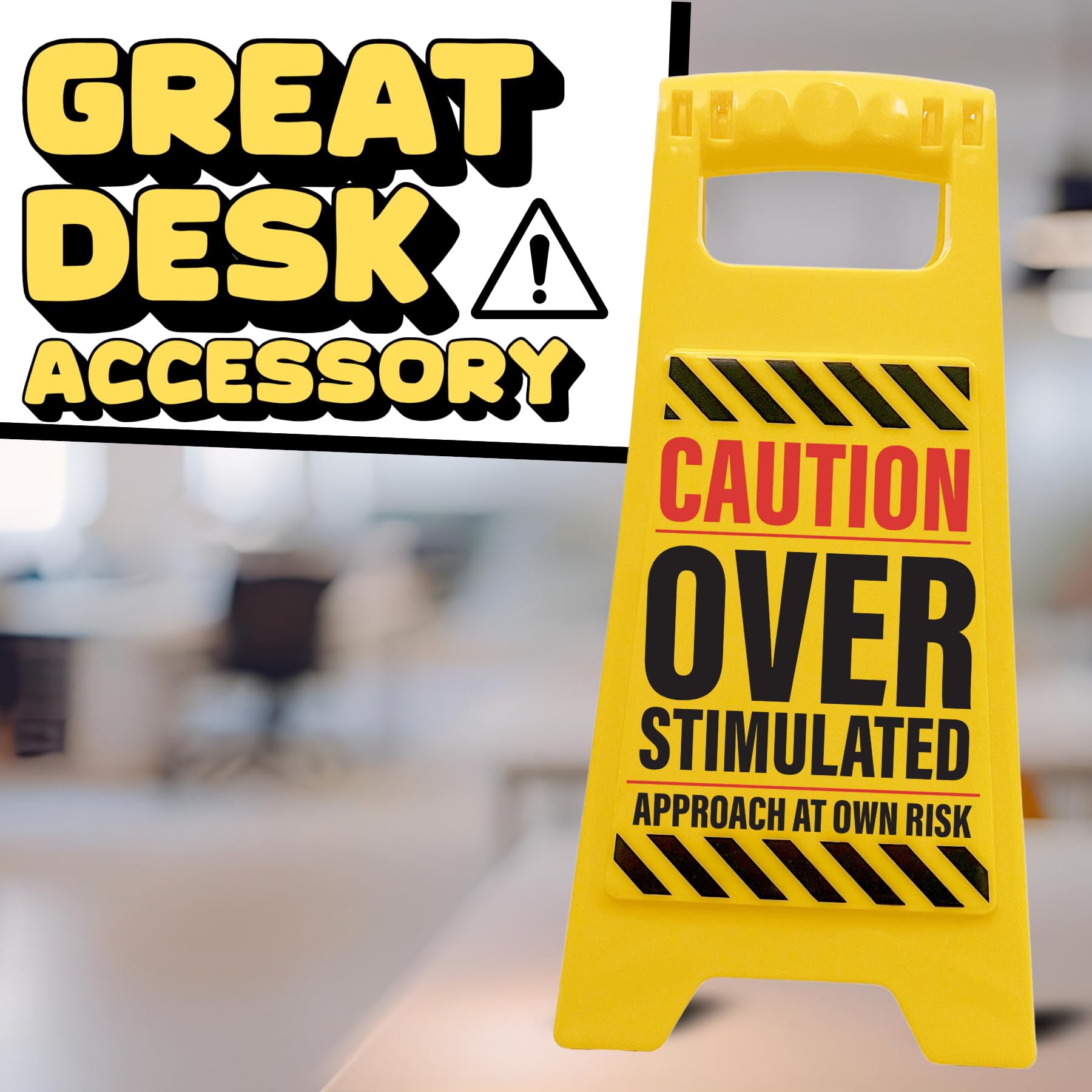 Boxer Gifts Overstimulated Approach at Own Risk Novelty Desk Sign | Plastic | Yellow | 28cm x 20cm