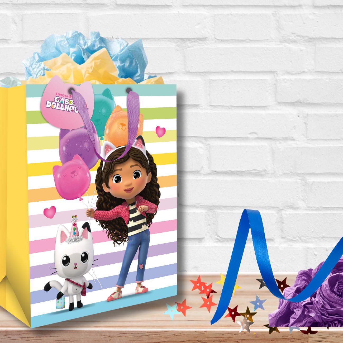 Gabbys Dollhouse Gift Bag - Birthday, Cartoon Cat Theme | 33 x 26 x 13.5 cm