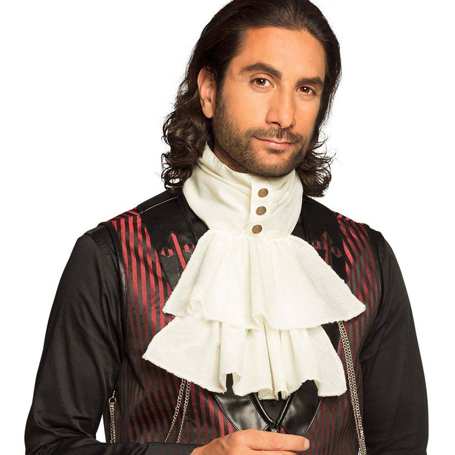 Boland White Jabot with Gold Buttons – Victorian Steampunk High Collar Neck Accessory 1