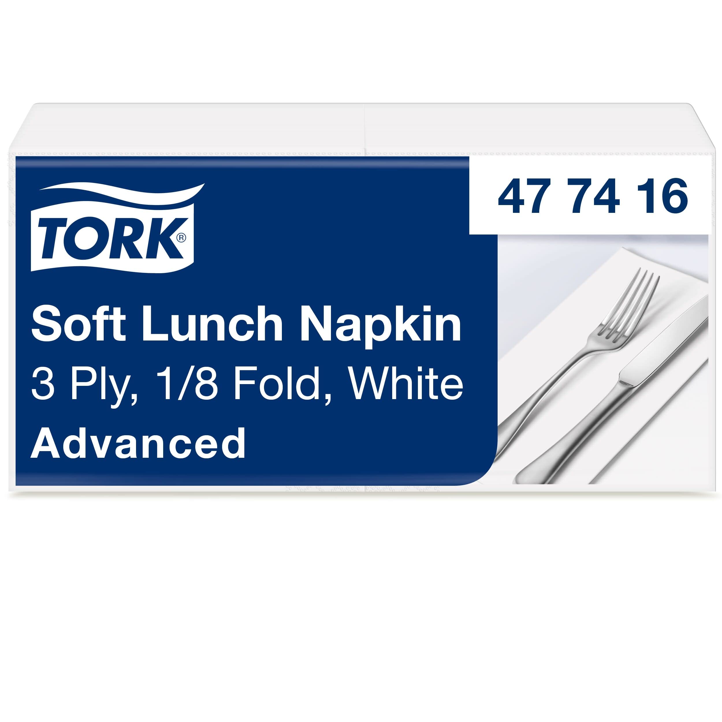 Tork White Soft Lunch Napkin - 3-Ply, 1/8 Fold, 33 cm x 33 cm, 4 x 150 Count