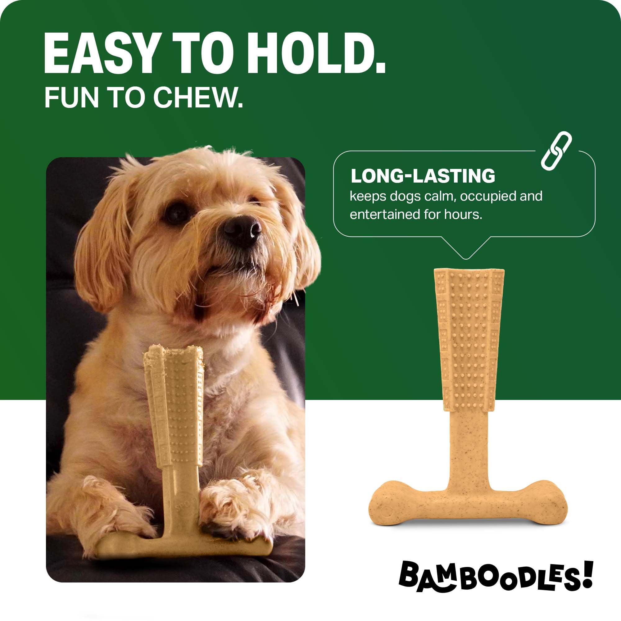 Bamboodles T-Bone Dog Chew Toy - Large Size | Chicken Flavour | Durable Nylon Bamboo