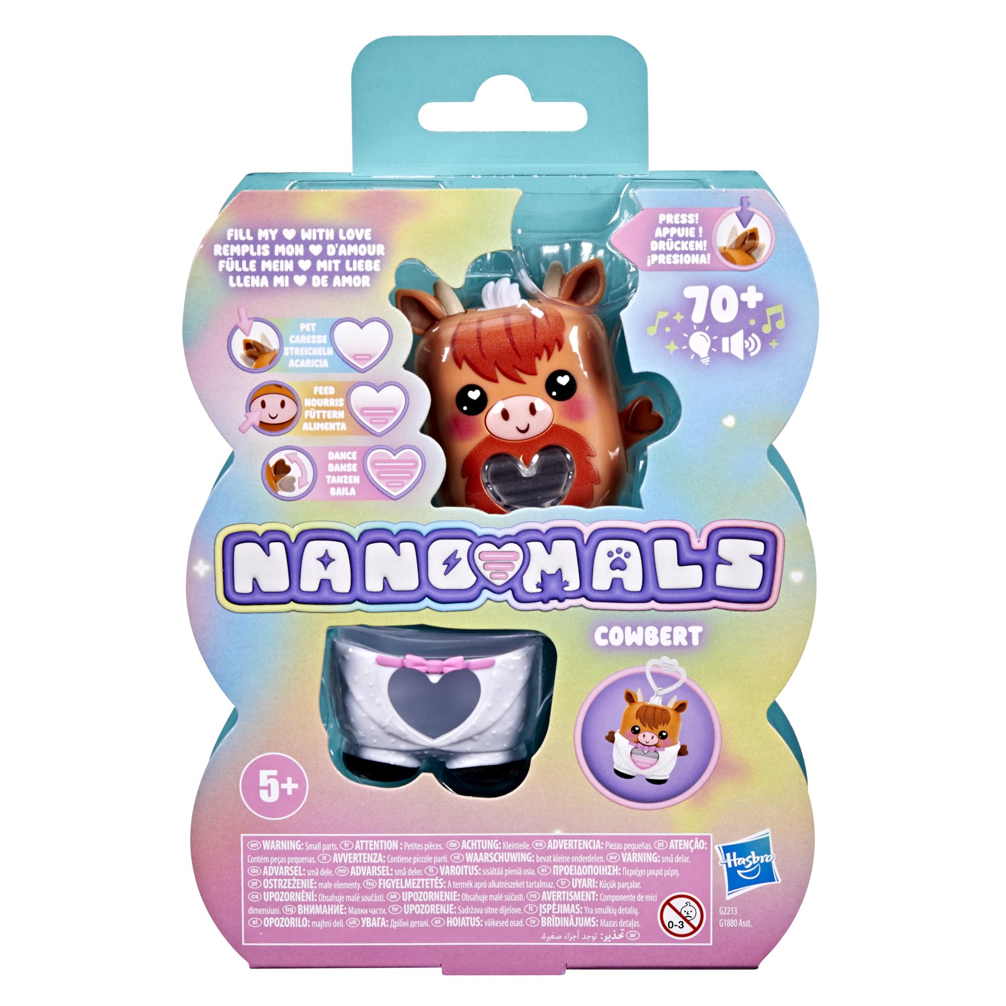 Hasbro Nano-Mals Cowbert the Highland Cow - Electronic Fidget Pet with Light-Up Heart, 70+ Reactions & Silent Mode 6