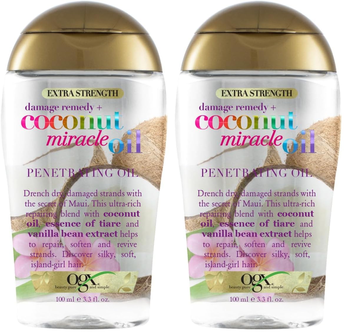 OGX Coconut Miracle Oil Extra Strength Penetrating Hair Oil for Dry, Damaged Hair - 100 ml (Pack of 2)